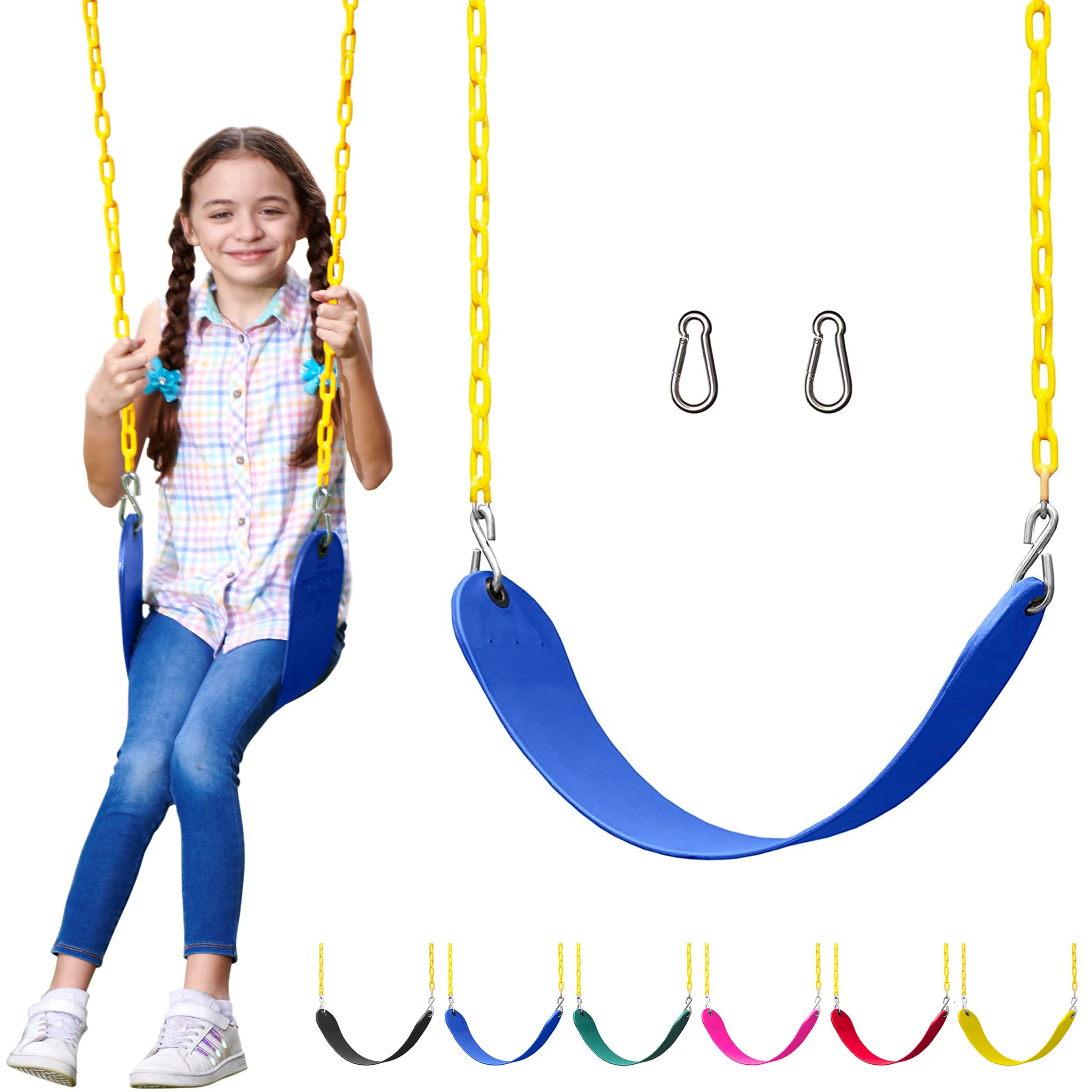 Jungle Gym Kingdom Heavy Duty Swing Seat Replacement Kit with Chains - Outdoor Swing Set Accessories for Kids Backyard Playground (Blue) - Perfect for Playgrounds, Parks, and Backyard Fun