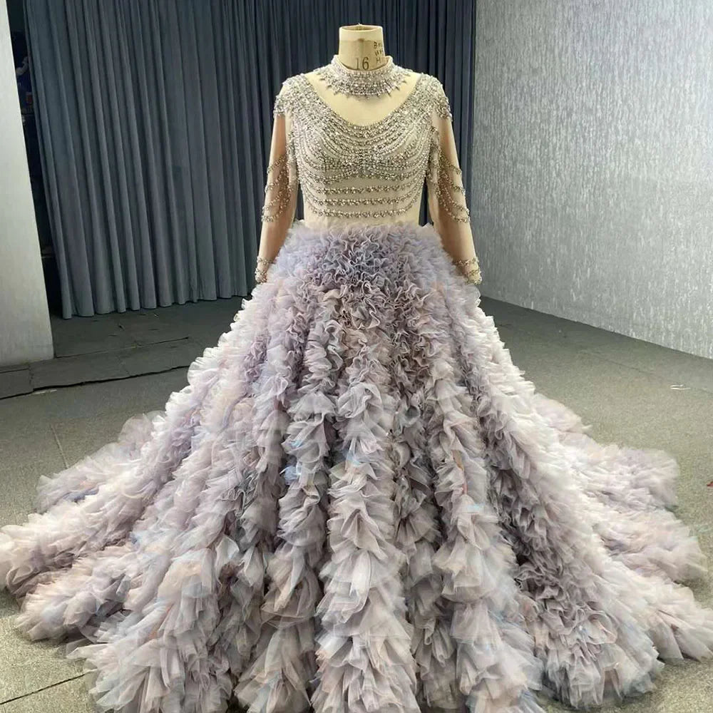 Serene Hill Muslim Purple Lace Up Beaded Luxury Ball Gown - Elegant Bridal Wedding Dress 2025 | High-End Custom Made HM222115 | Perfect for Muslim Weddings, Formal Events & Special Occasions