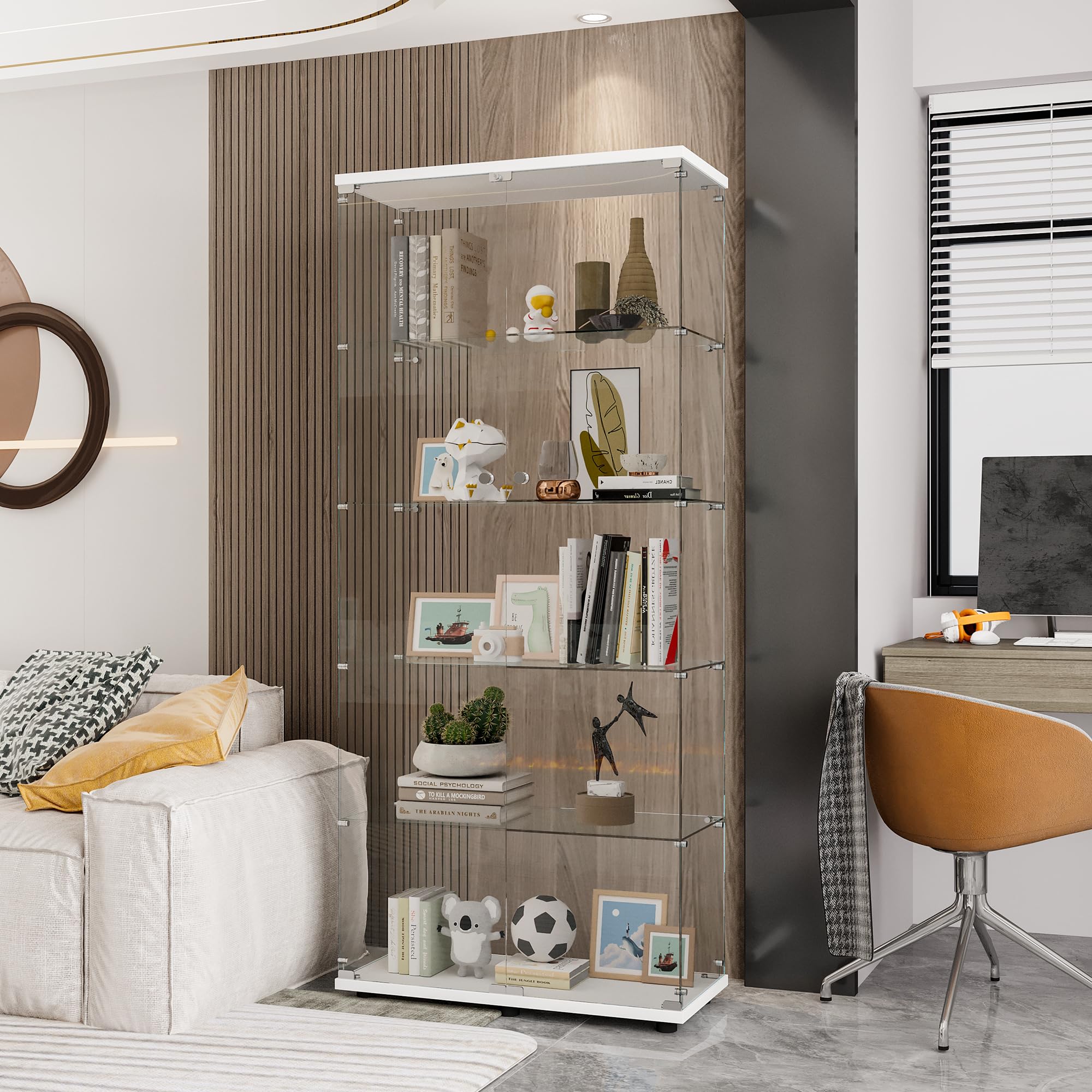 5 Shelf Glass Display Cabinet with Double Doors - 74