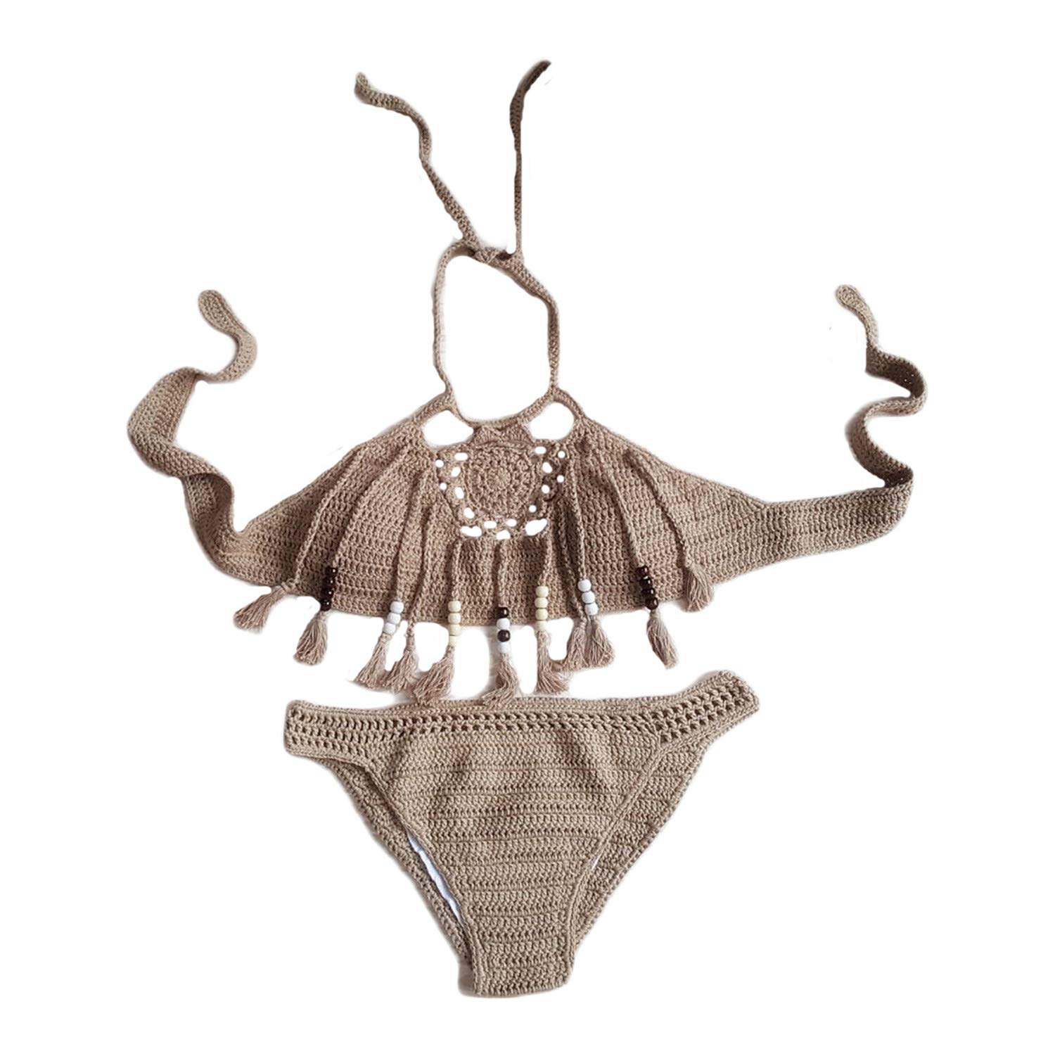 Andongnywell Women's Crochet Fringed Bikini Set - Handmade Two Piece Swimsuit with Tassels for Beach, Pool & Summer Vacation | Boho Chic Swimwear