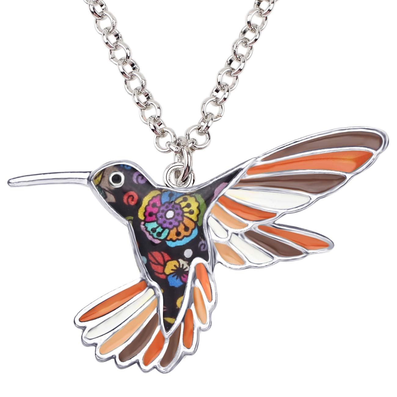 BONSNY Enamel Alloy Hummingbird Pendant Necklace for Women - Elegant Bird Charm Jewelry Gift for Birthday, Anniversary & Special Occasions