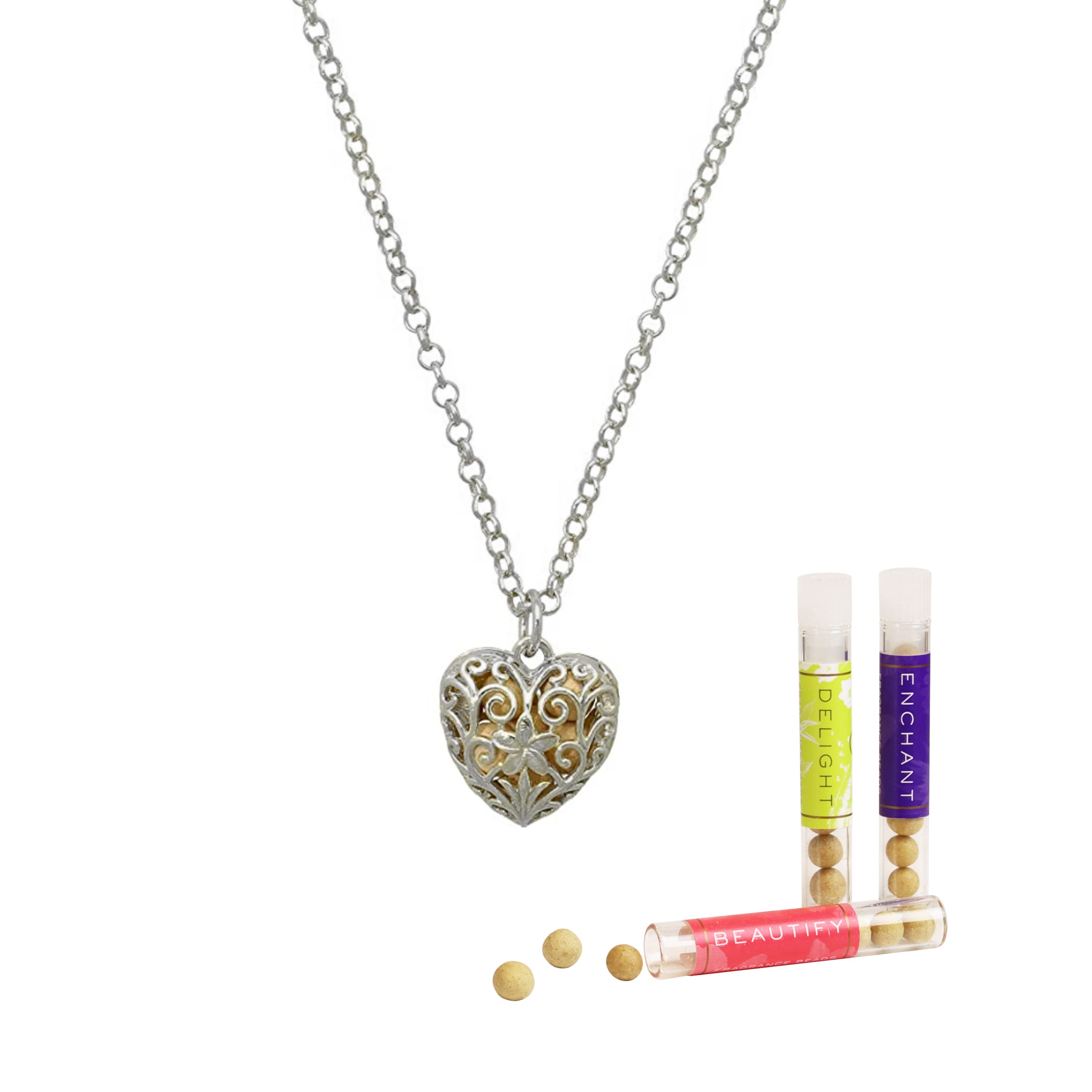 Lisa Hoffman Fragrance Necklace for Women - Heart Charm Perfume Jewelry with Scented Beads, 30 Inch Rolo Chain Necklace | Elegant Gift for Her, Date Night & Special Occasions