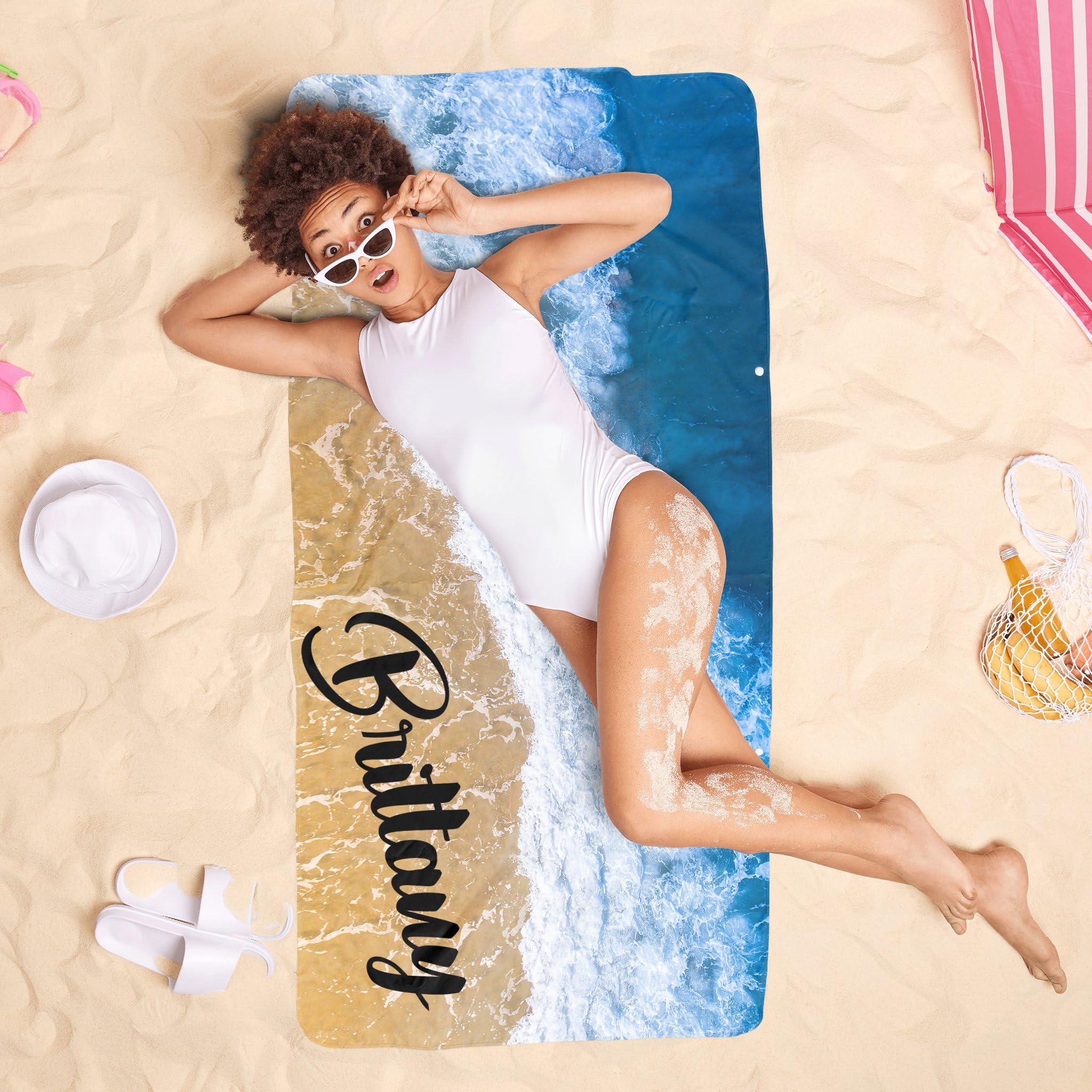 Custom Personalized Beach Towels for Kids & Adults - Quick Dry Microfiber Towels with Names (31x71 inches) - Perfect for Beach, Pool, Bath & Summer Vacations