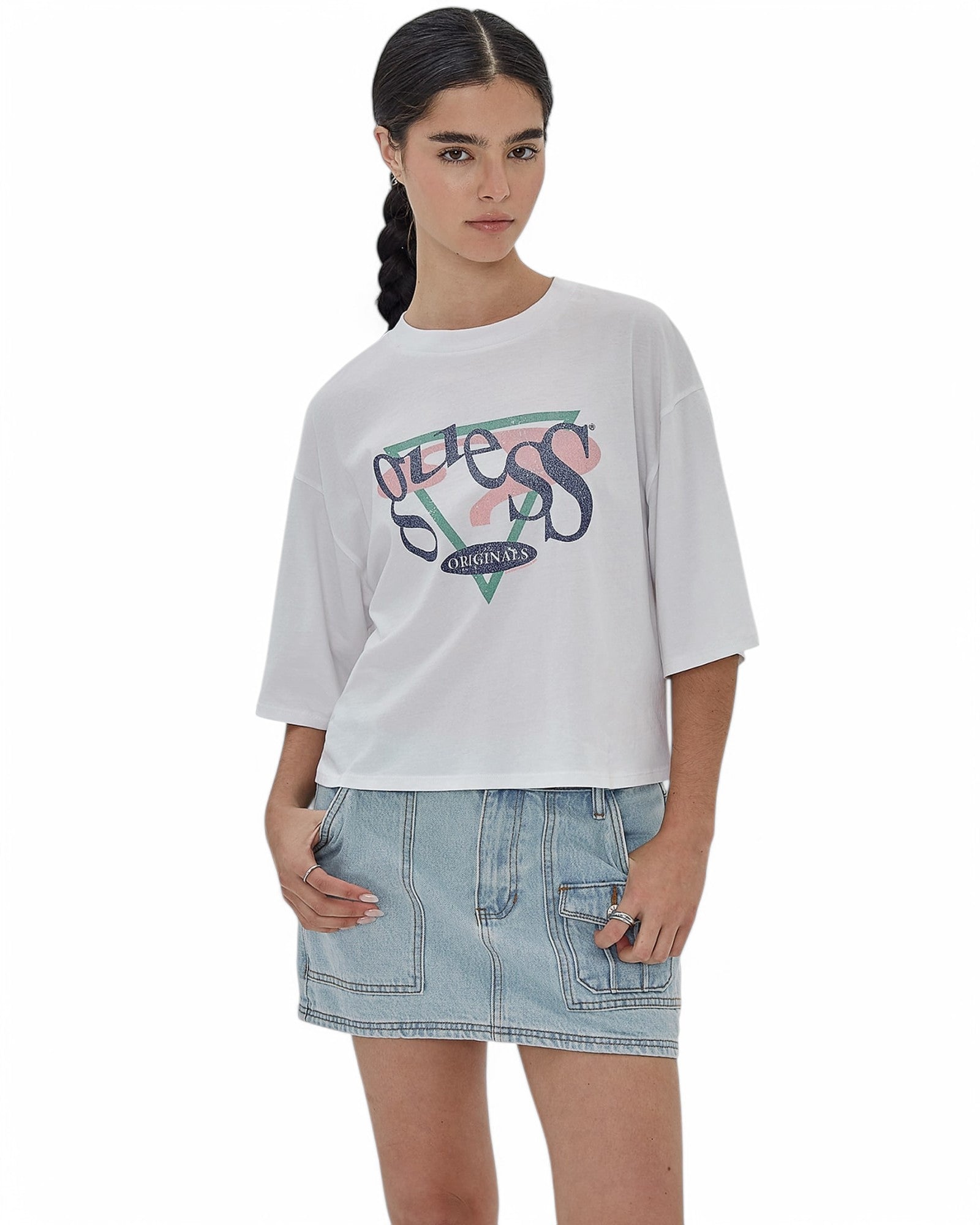 GUESS Originals Vintage Triangle Boxy Tee - Retro Graphic T-Shirt for Men & Women | Casual Streetwear & 90s Fashion | Perfect for Everyday Wear, Outings & Vintage Style Outfits