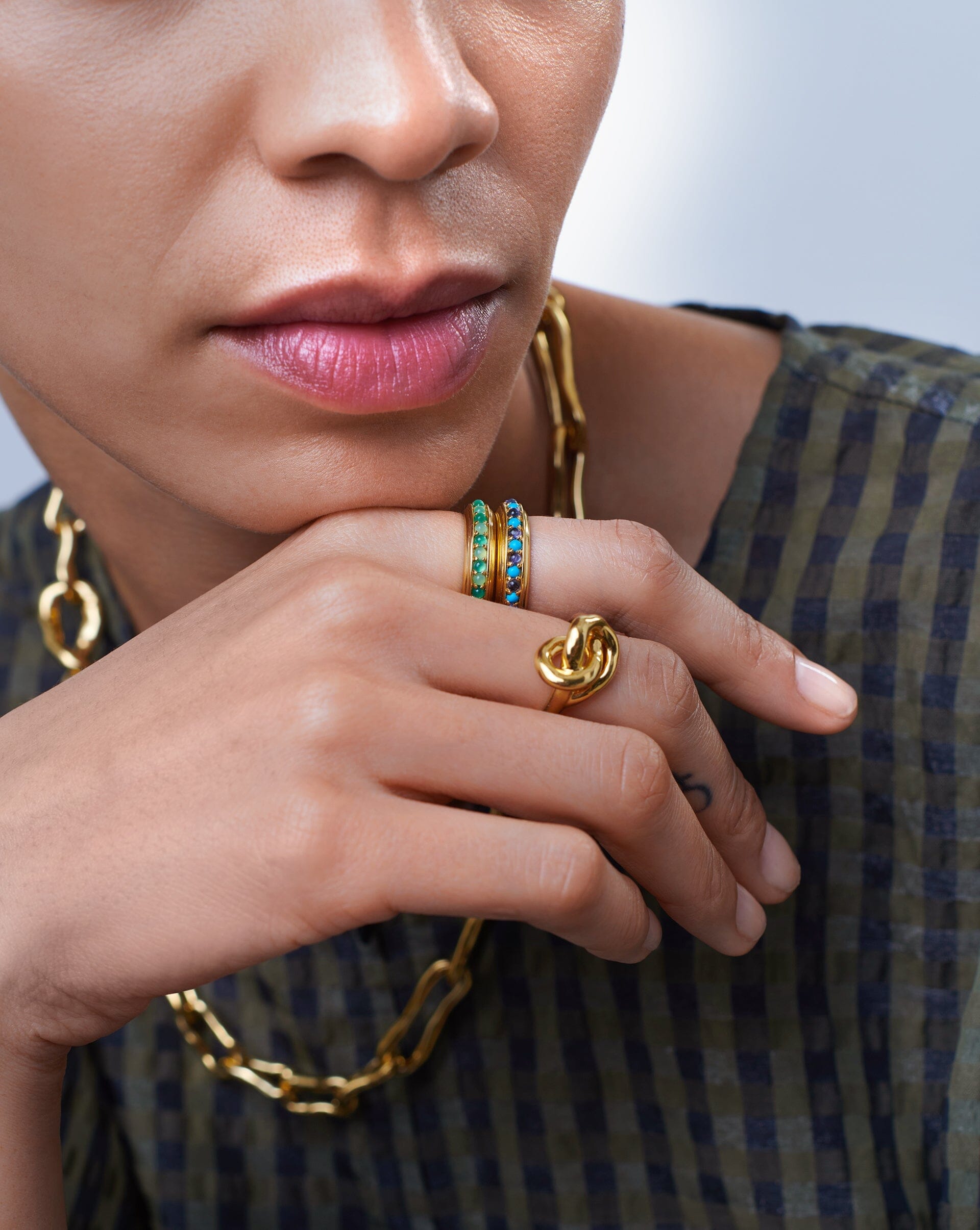 Hot Rox Gemstone Stacking Ring - 18k Gold Vermeil with Turquoise & Iolite Stones | Dainty Layered Jewelry for Women | Perfect for Everyday Wear, Gift Giving & Special Occasions