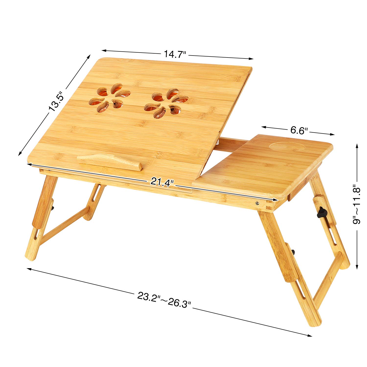 **Bamboo Adjustable Lap Desk with USB Cooling Fan - Portable Laptop Stand for Bed & Sofa, Fits 15.6 Inch Laptops - Perfect for Work, Study, Breakfast in Bed & Home Office**