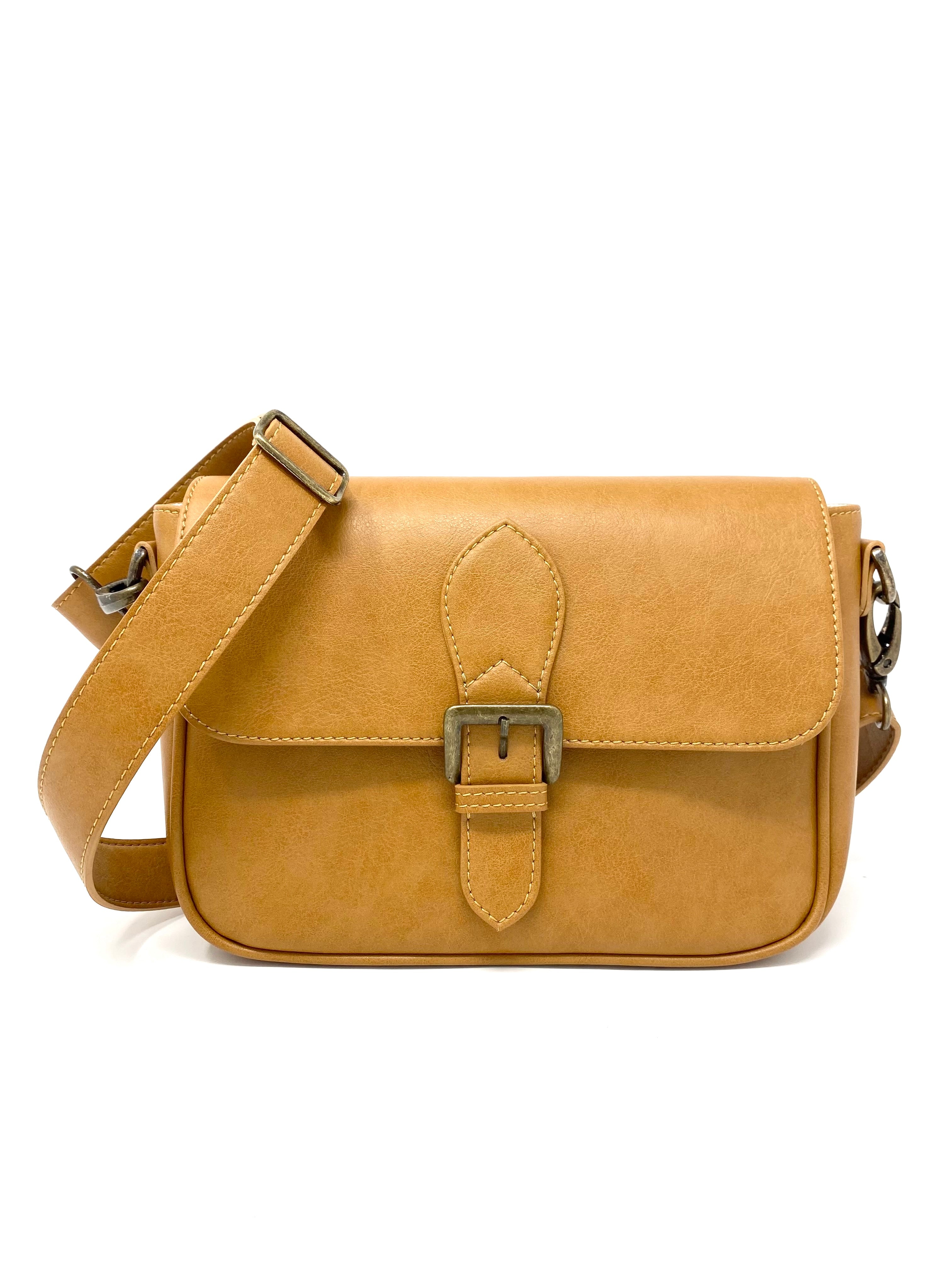Novacas Juliana Saddle Bag in Camel - Stylish Leather Crossbody Purse for Women | Perfect for Work, Travel & Everyday Use