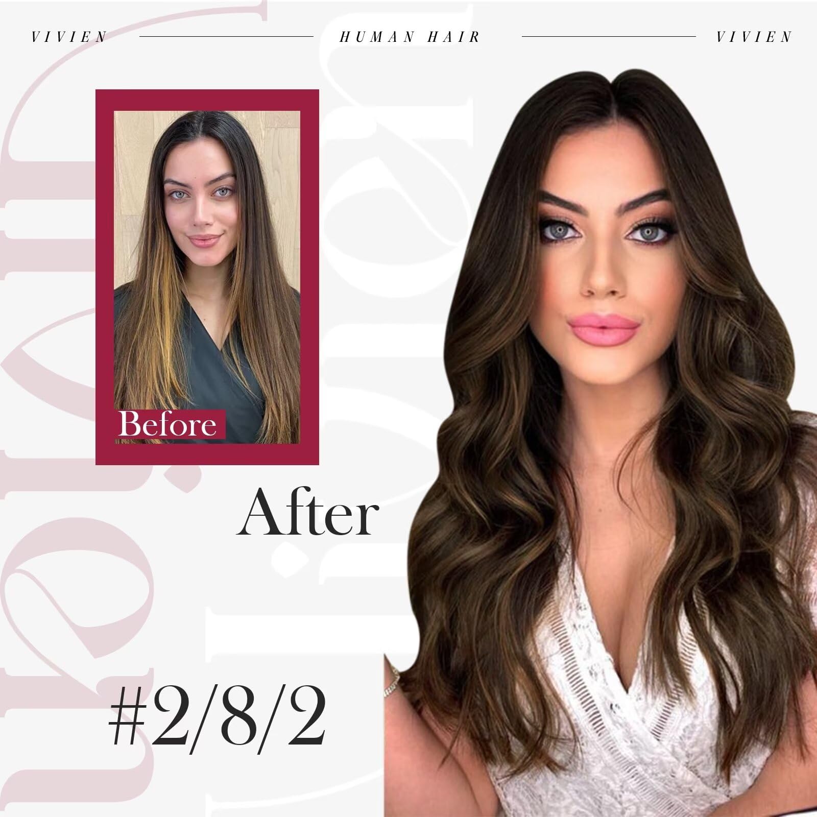 Vivien Balayage Clip-In Hair Extensions 14 Inch 7pcs 120g - Real Human Hair Ombre Dark Brown to Light Brown - Natural Looking Invisible Hair Extensions for Women | Perfect for Parties, Weddings & Everyday Styling