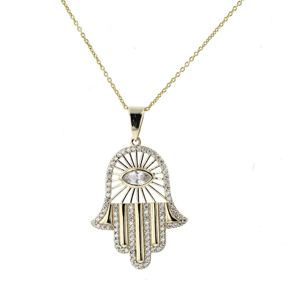 14K Gold Hamsa Pendant Necklace with 18