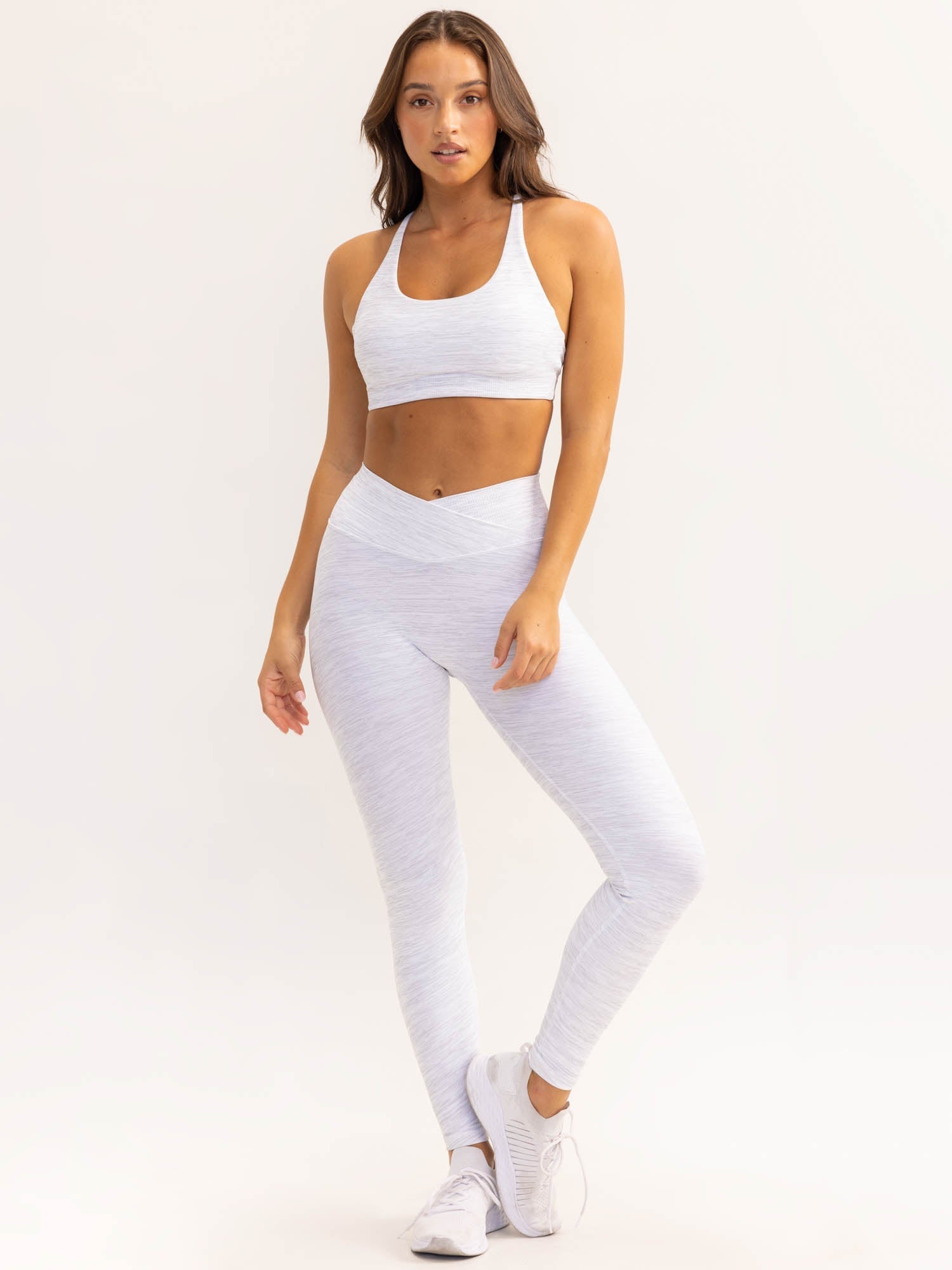Activate Cross Over Scrunch Leggings for Women - High Waisted Yoga Pants in Snow Grey Marl | Perfect for Workouts, Running & Lounge Wear