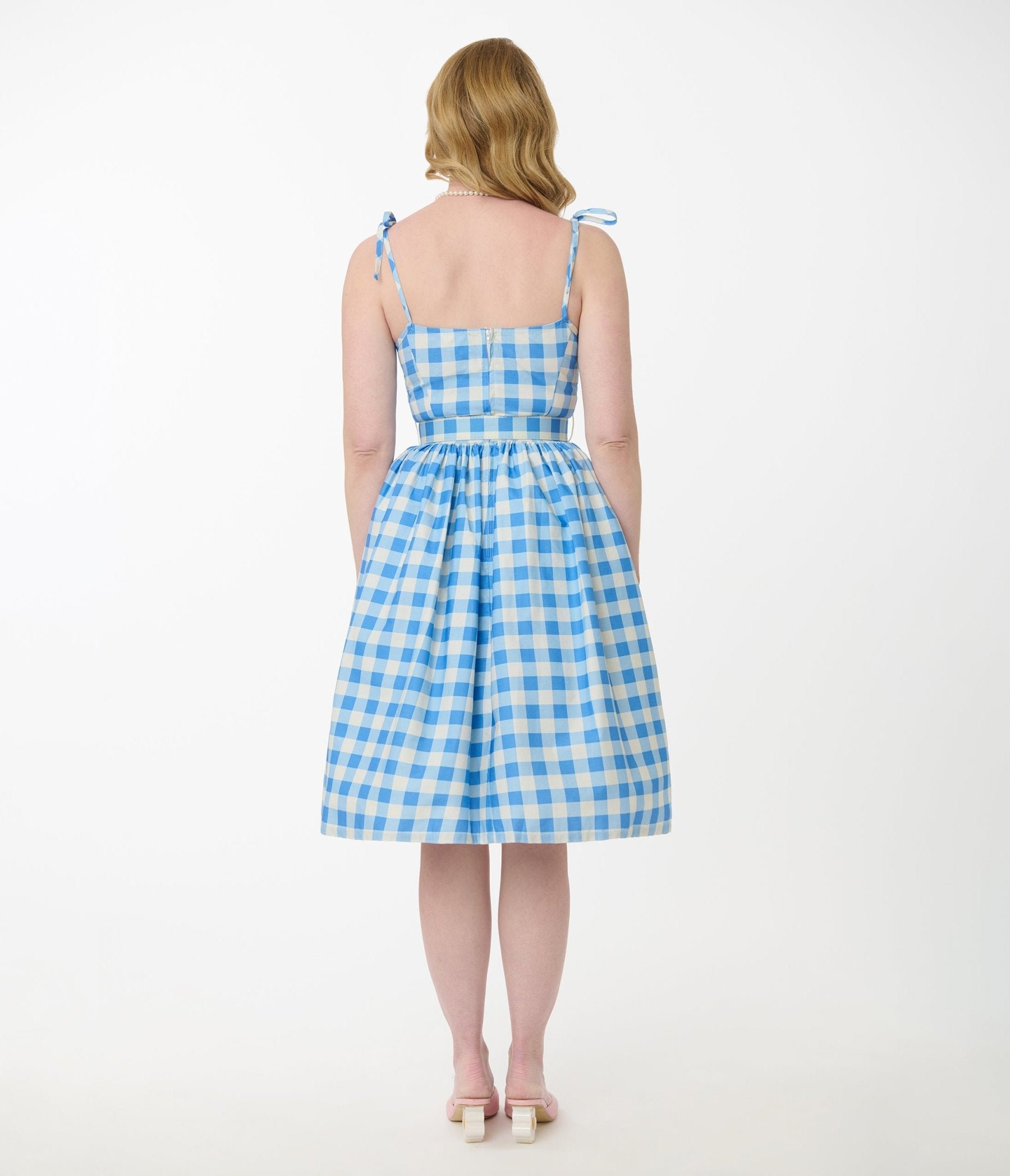 Vintage Blue & White Gingham Bobbie Swing Dress - Retro 1950s Style Flared Skirt Dress for Women | Perfect for Tea Parties, Date Nights & Summer Outfits