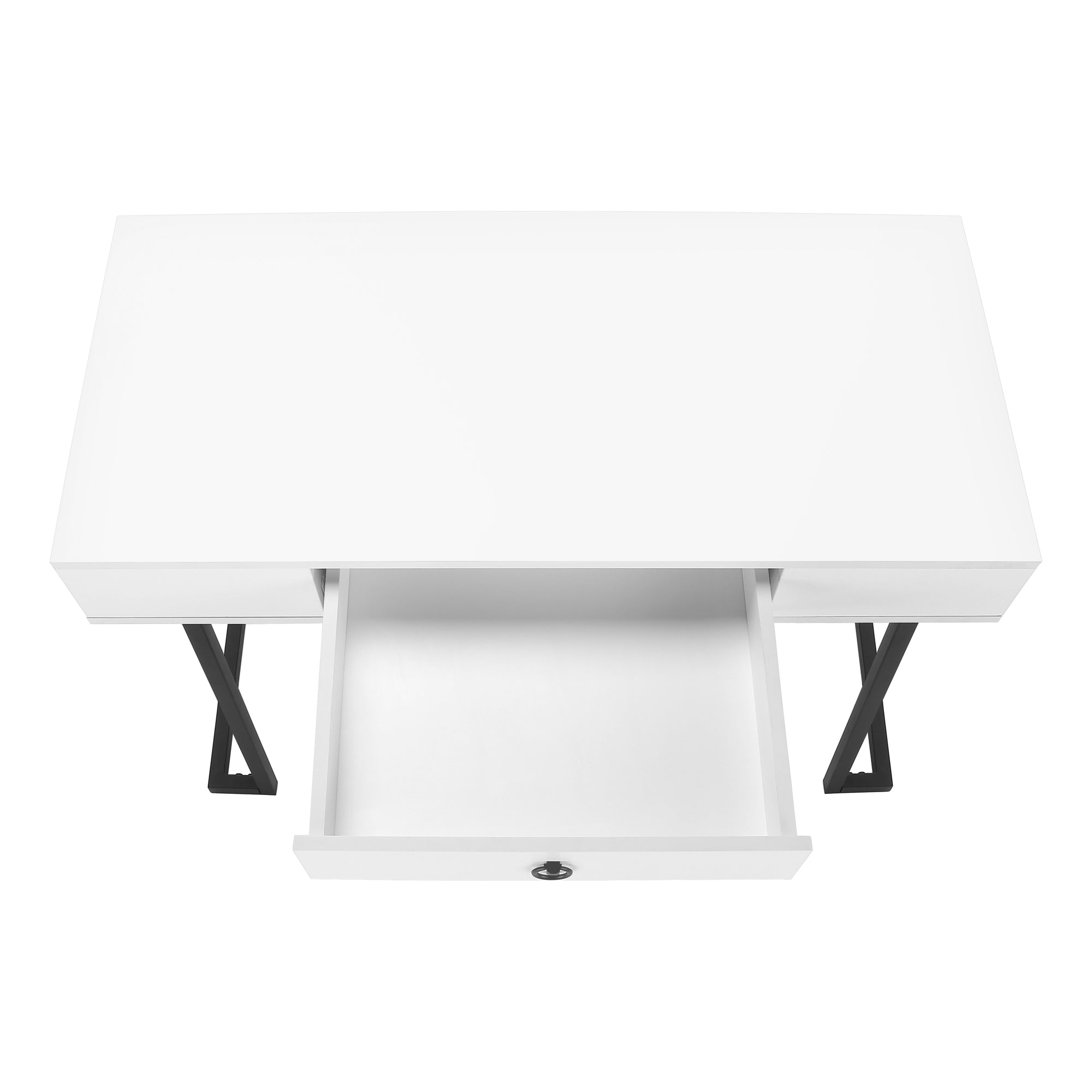 42-Inch White Computer Desk with Black Metal Frame - Home Office, Gaming & Study Workstation for Small Spaces