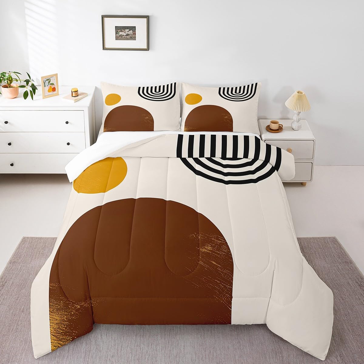 Modern Abstract Geometric Comforter Set Queen Size - Lightweight Warm Soft Bedding for Boys & Kids Room Decor, Minimalist Bohemian Style (Includes 1 Comforter + 2 Pillowcases) - Perfect for Teen Bedrooms, Dorm Rooms & Contemporary Home Decor