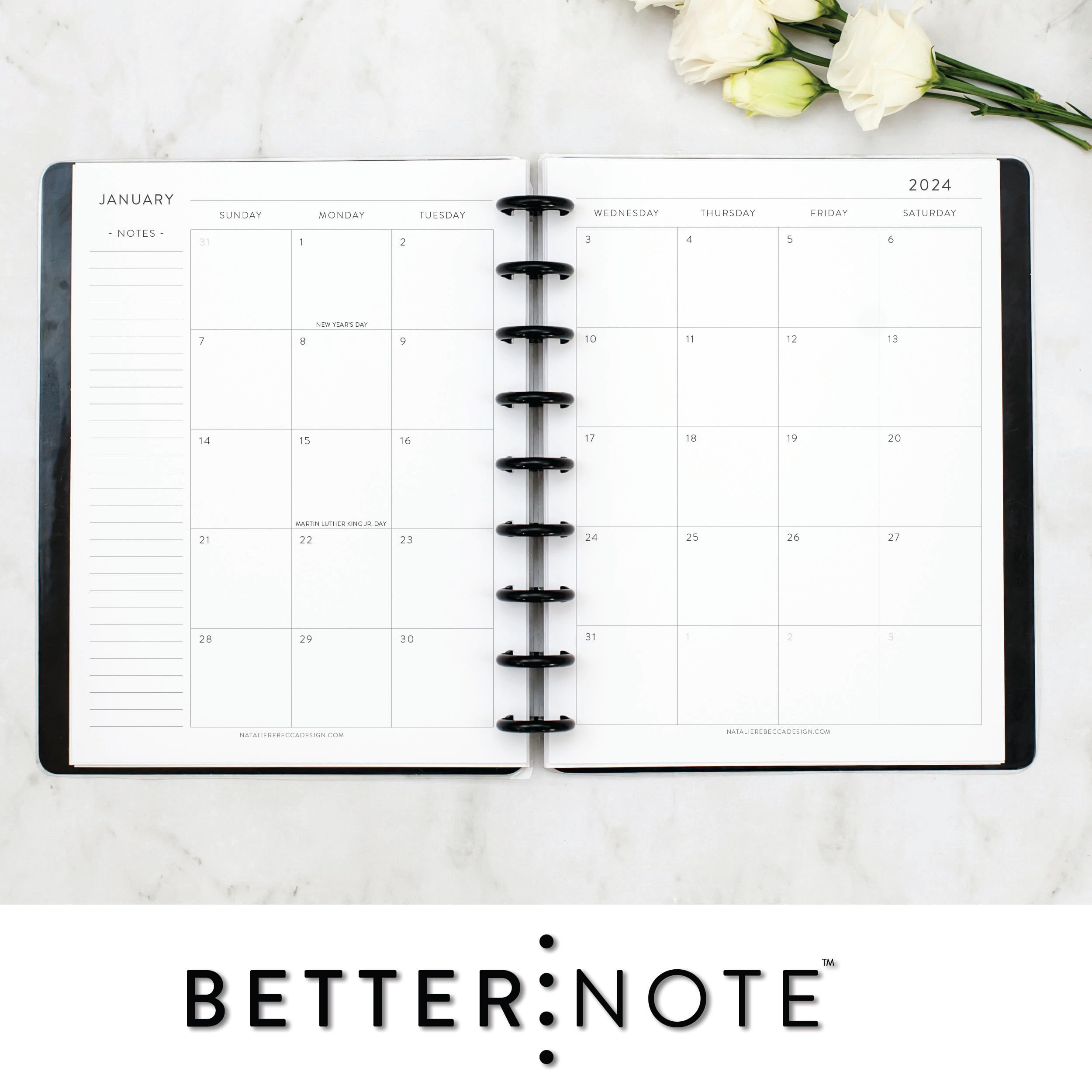 BetterNote 2025 Hourly Planner Refill for Discbound Notebooks - Fits Levenger Circa, Happy Planner, InkWell Press, Staples Arc, TUL & Talia (Classic, 9-Disc, 7