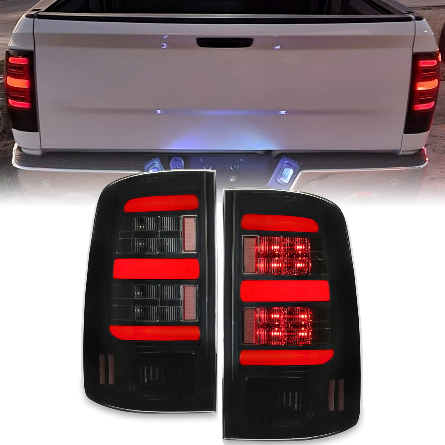 HECASA Smoked LED Taillights for 2009-2018 Dodge Ram 1500 2500 3500 - Black Housing Brake Tail Lamps | Enhanced Visibility & Style for Night Driving & Off-Road Adventures