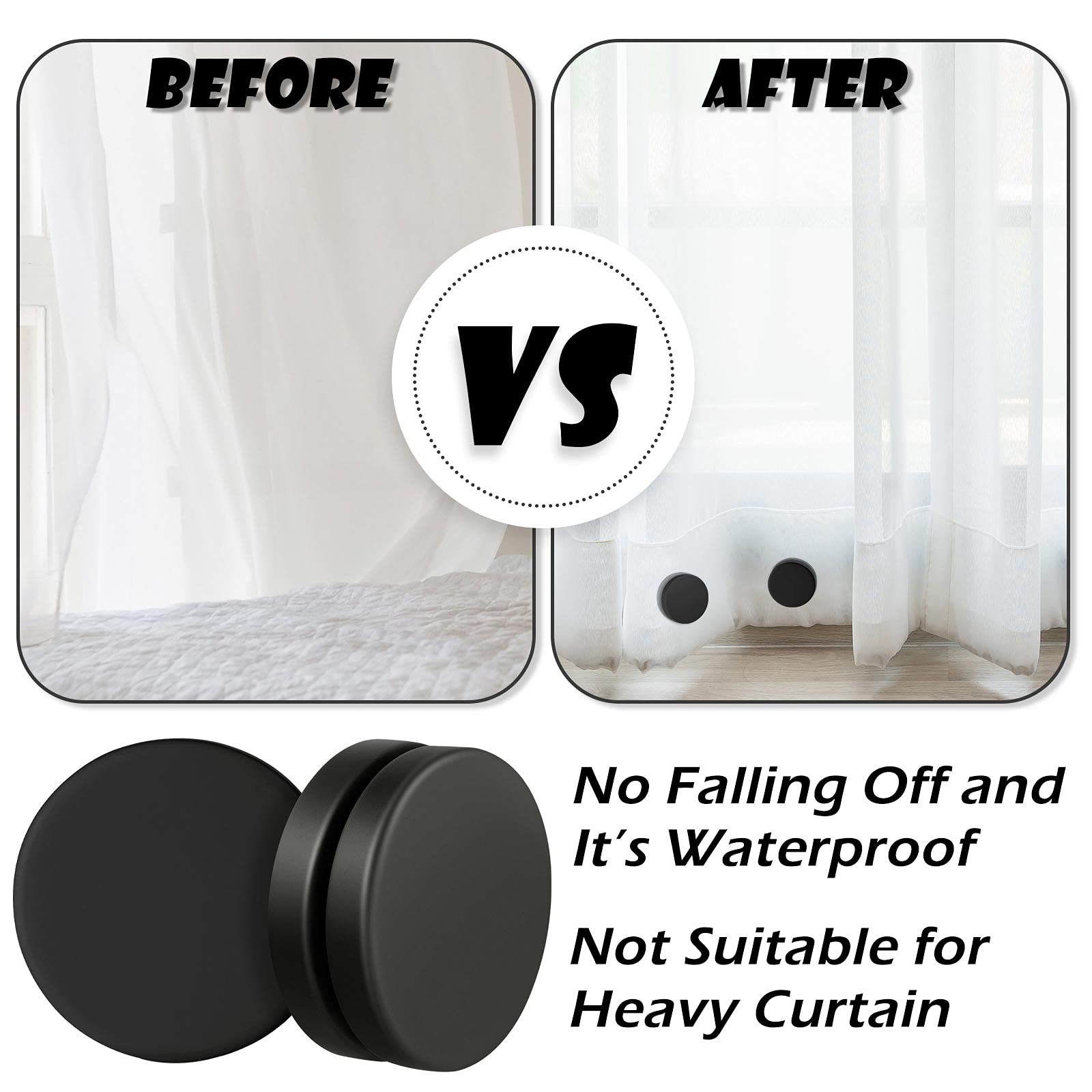Jetec 6 Pairs Waterproof Magnetic Shower Curtain Weights - Prevent Curtain Liner from Blowing, No Sew Round Tablecloth Magnets for Bathroom, Kitchen & Outdoor Use (Black)
