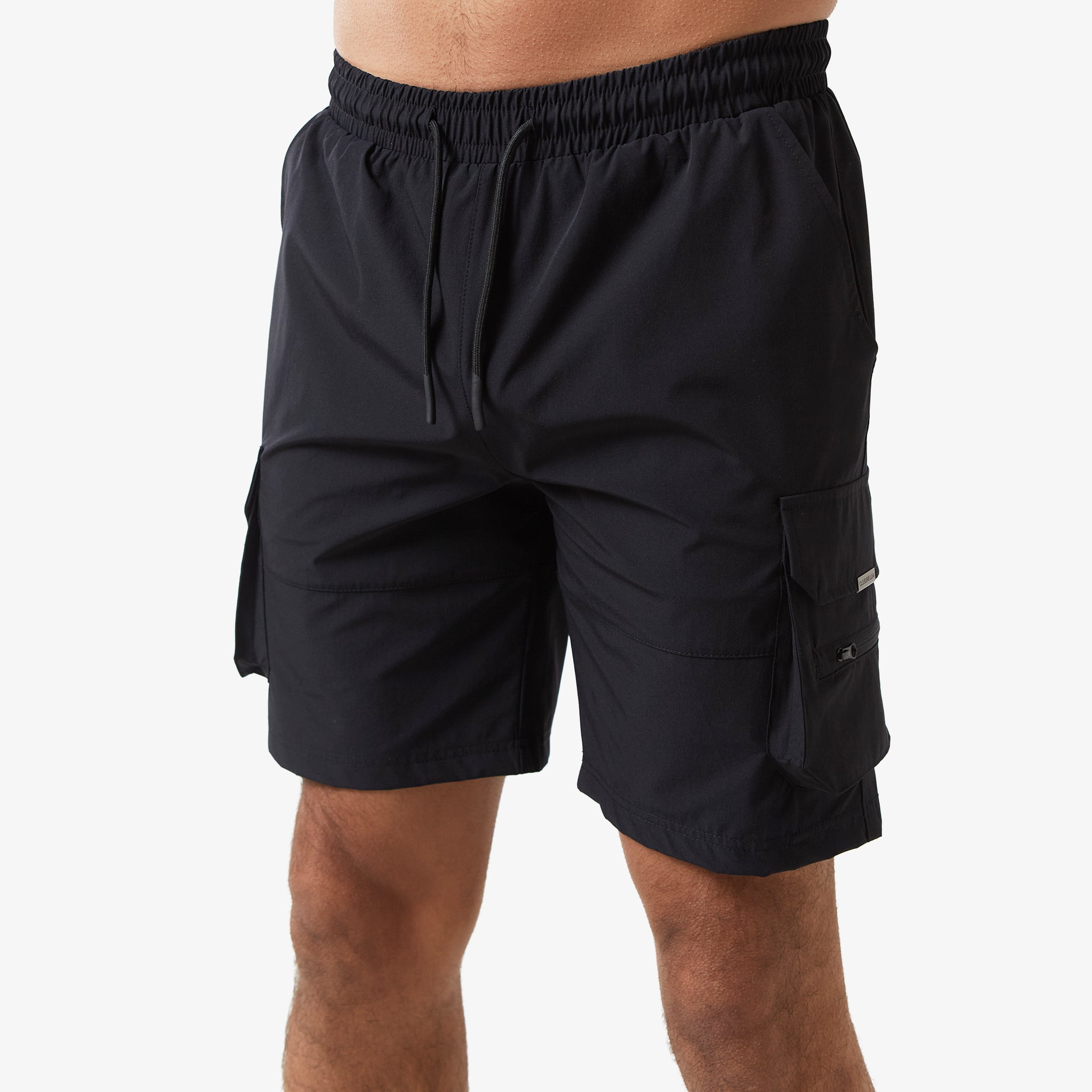 Tech Stretch Poly Cargo Shorts for Men - Comfortable Black Workout & Outdoor Hiking Shorts with Multiple Pockets | Perfect for Gym, Running, Travel & Casual Wear