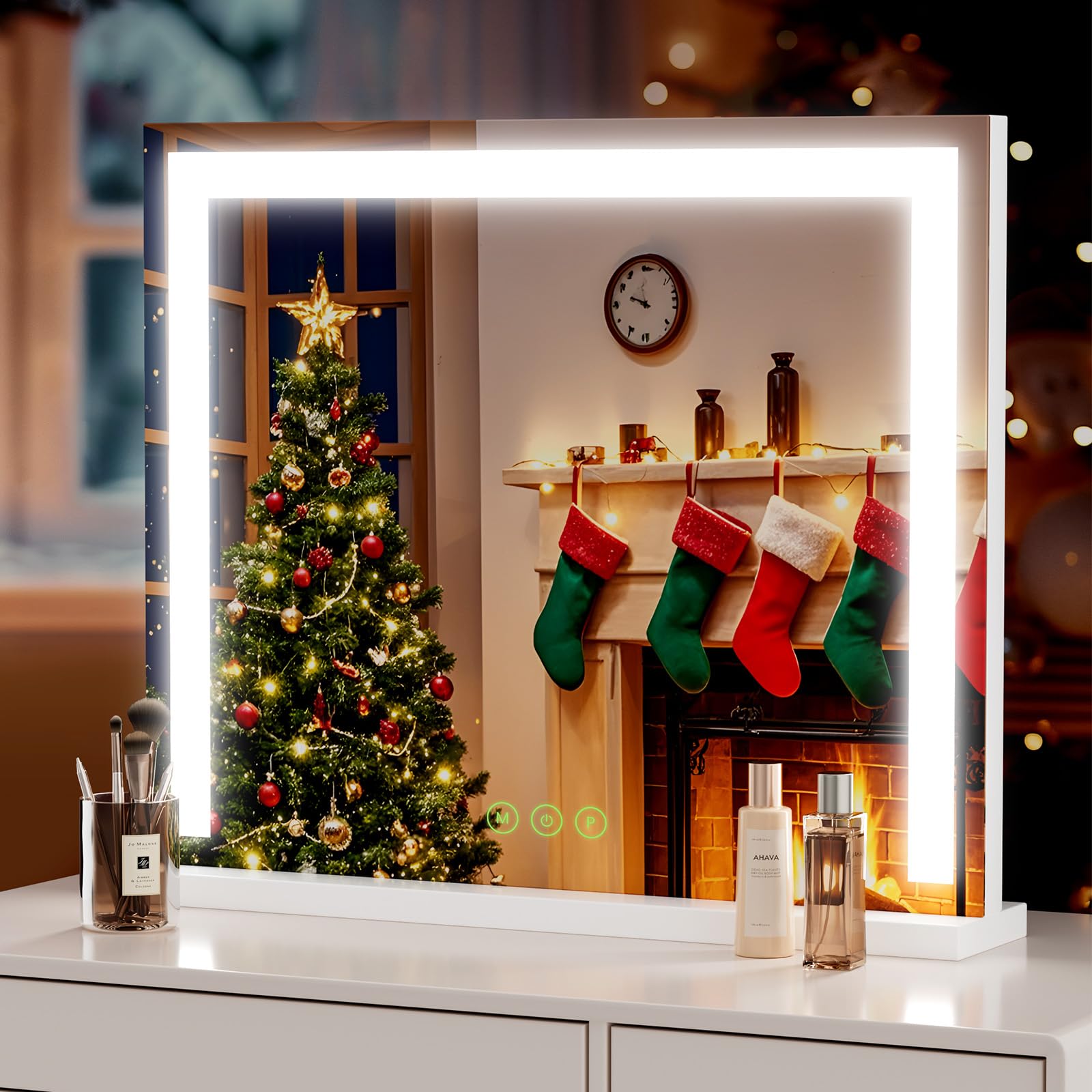 Hollywood Vanity Mirror with LED Lights - 60x52cm Makeup Mirror with 3 Color Lighting, Dimmable Touch Control, White | Perfect for Home Dressing Table, Beauty Salon & Professional Makeup Artists