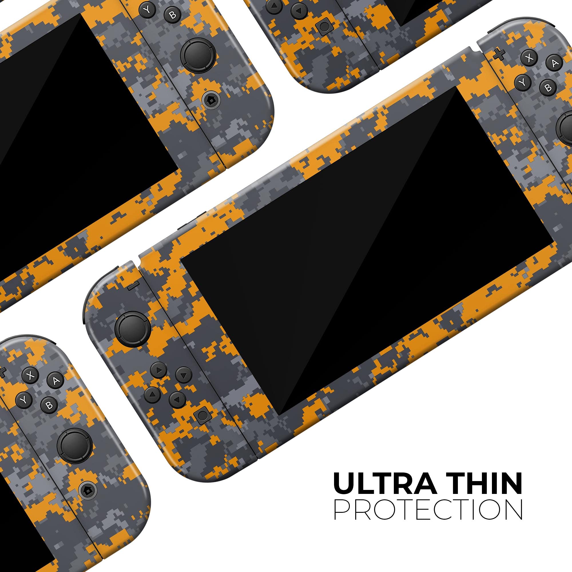 Nintendo Switch OLED Skin Decal - Scratch-Resistant Removable Vinyl Wrap Cover Compatible with Switch OLED Console & Joy-Con - Orange Gray Digital Camouflage Design for Gaming Protection & Style Upgrade