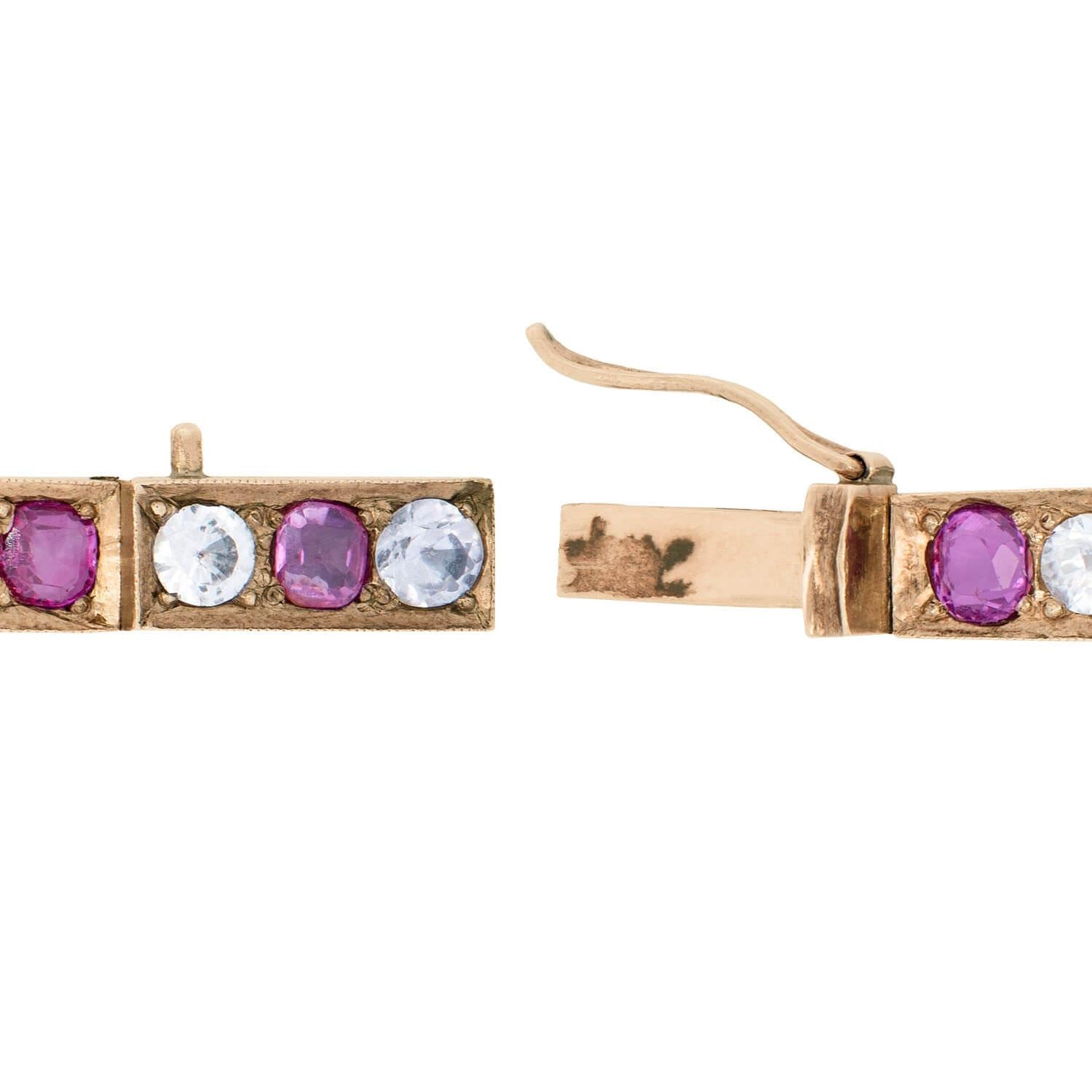 Victorian Style 14k Gold Ruby & Sapphire Line Bracelet for Women - Elegant Jewelry Gift for Wedding, Anniversary & Special Occasions