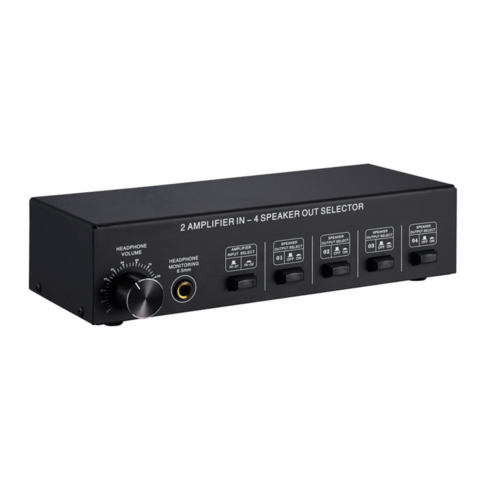 2 in 4 Out Passive Speaker Selector Switch Box - Stereo Audio Switcher & Splitter for Home Theater, Studio, and Multi-Room Audio Systems