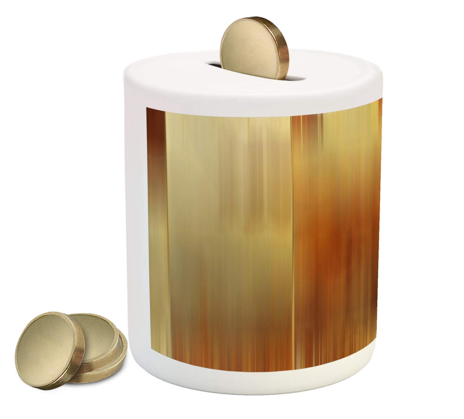 Ambesonne Earth Tones Ceramic Piggy Bank - Modern Abstract Ombre Design with Smooth Color Gradient (Ginger Pale Yellow) | Money Saving Coin Bank for Cash, Coins & Savings | Perfect for Home Decor, Kids Room & Gift Giving