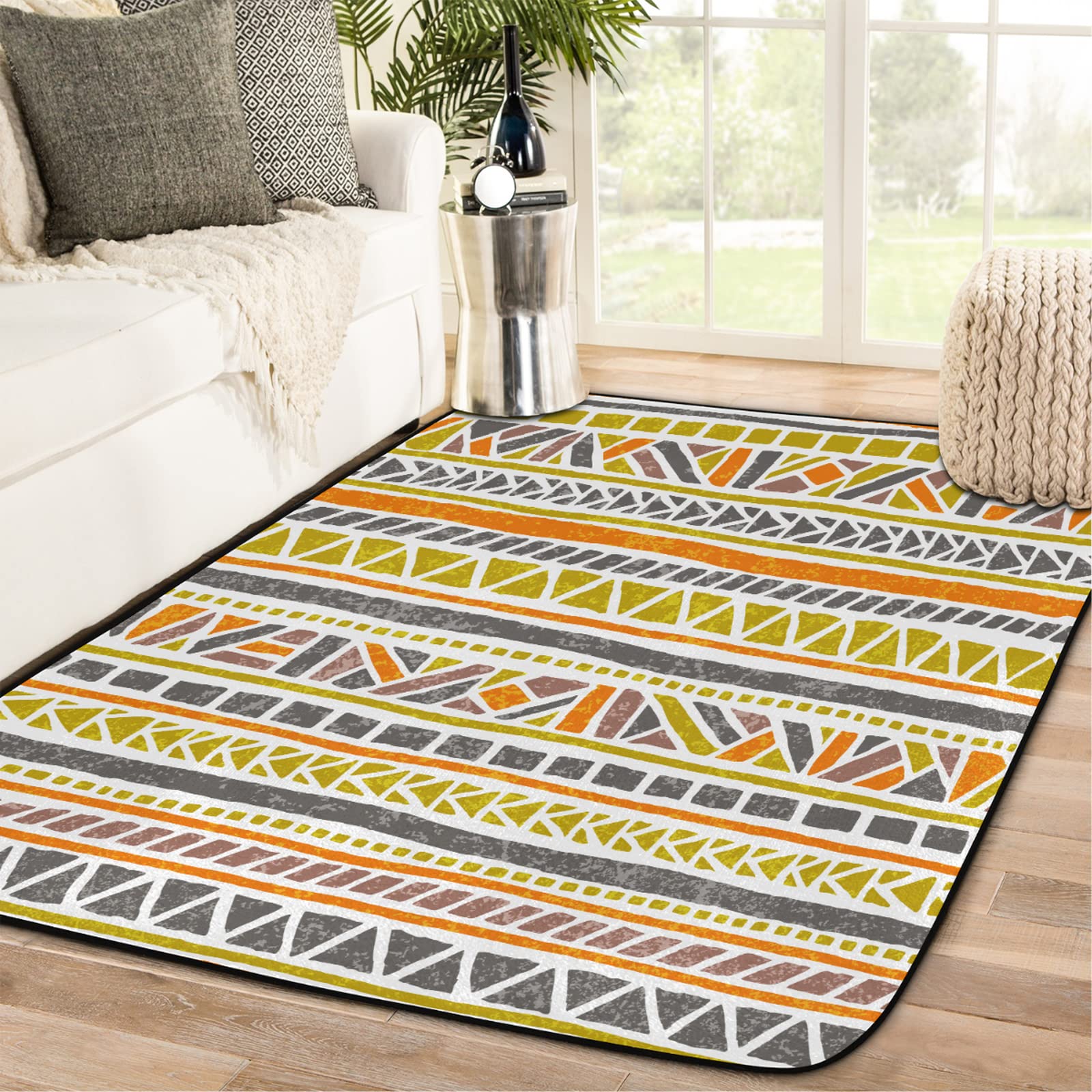 5x7 Ancient Egyptian Symbol Area Rug - Stain Resistant, Non-Slip Rubber Backing for Living Room, Nursery & Playroom - Large Floor Carpet Home Decor (5' x 7') | Perfect for Boho Decor, Kids' Spaces & High-Traffic Areas