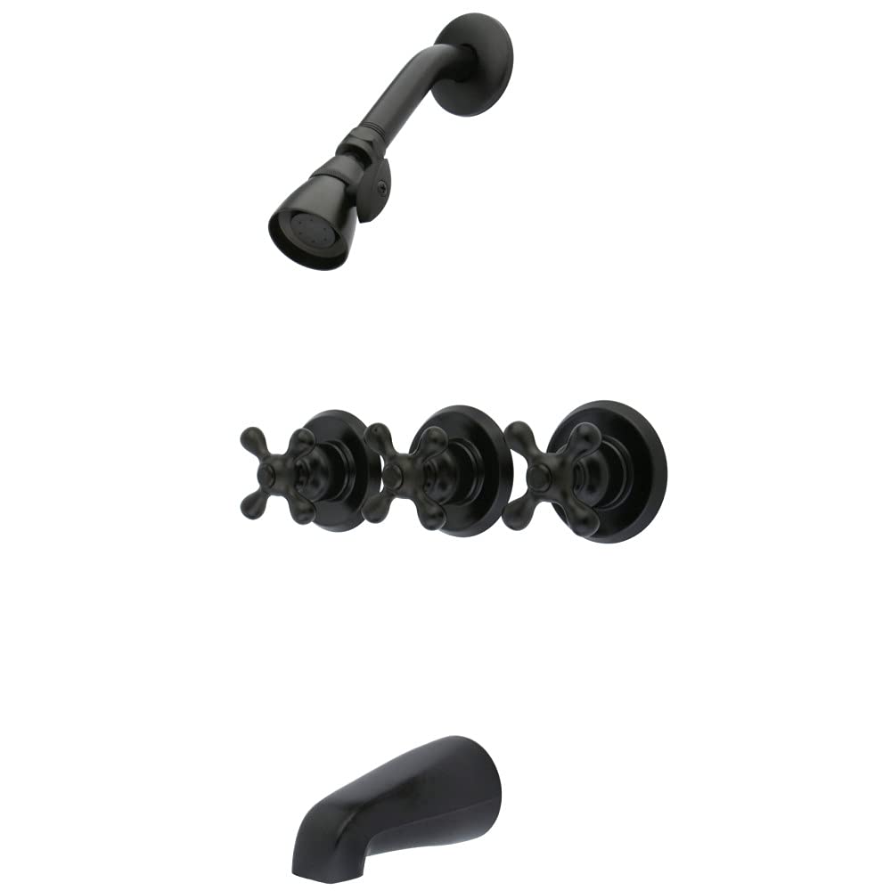 Kingston Brass KB235AX Oil Rubbed Bronze Tub and Shower Faucet with 3-Cross Handle, 5-Inch Spout Reach - Perfect for Bathroom Renovation and Modern Home Decor