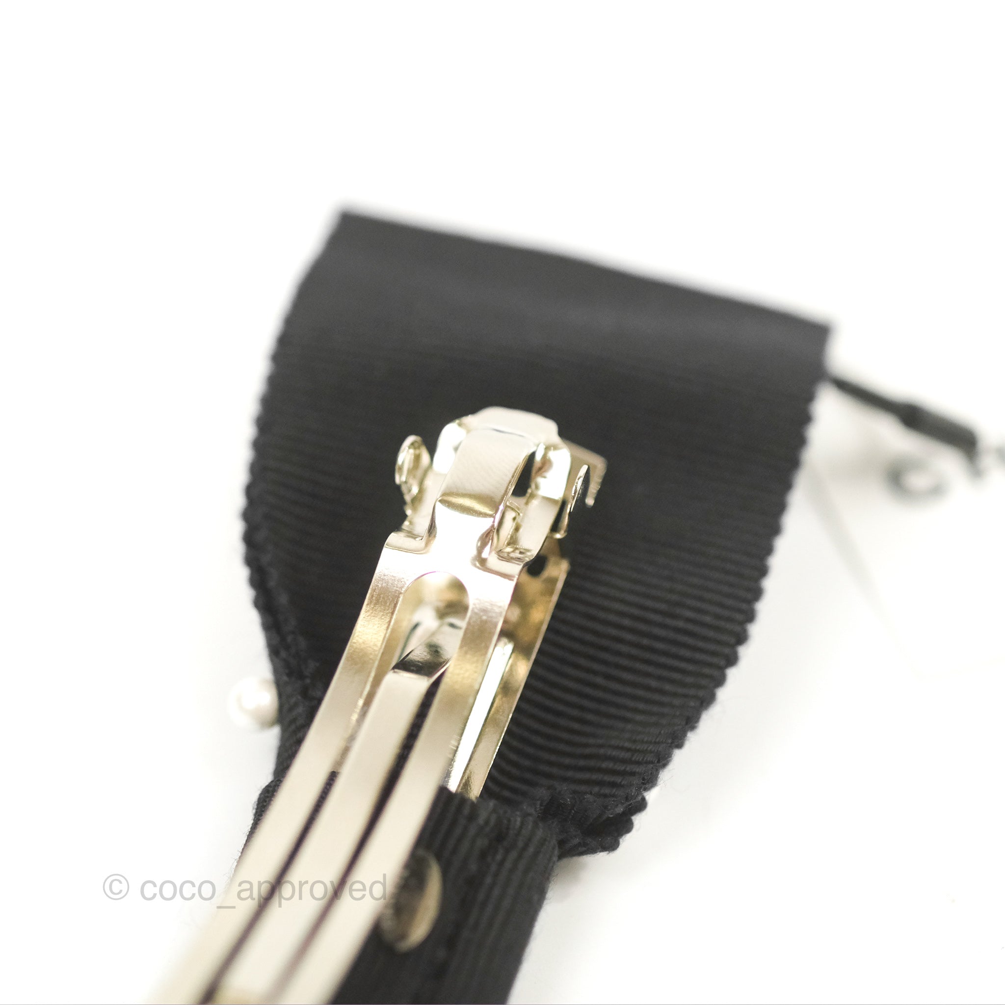 Chanel CC Pearl Ribbon Black Hair Clip Barrette - Elegant Hair Accessory for Women, Perfect for Weddings, Parties & Everyday Style