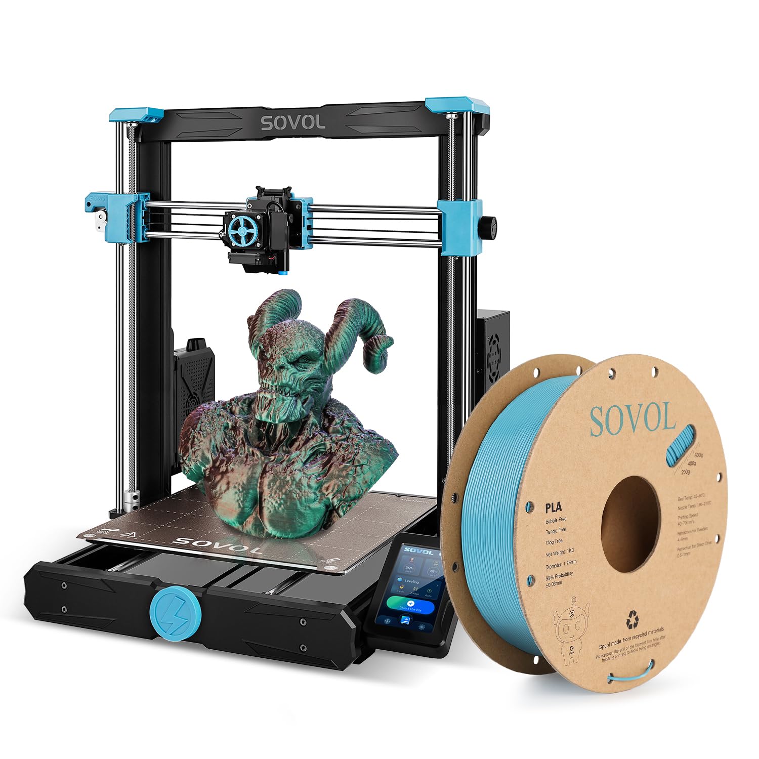 Sovol SV06 Plus 3D Printer with 1kg Blue PLA Filament - 300℃ High Temp Hotend, 150mm/s Speed, All Metal, Direct Drive, Auto Leveling, 11.8x11.8x13.4in - Perfect for Home DIY, Prototyping & Hobby Projects
