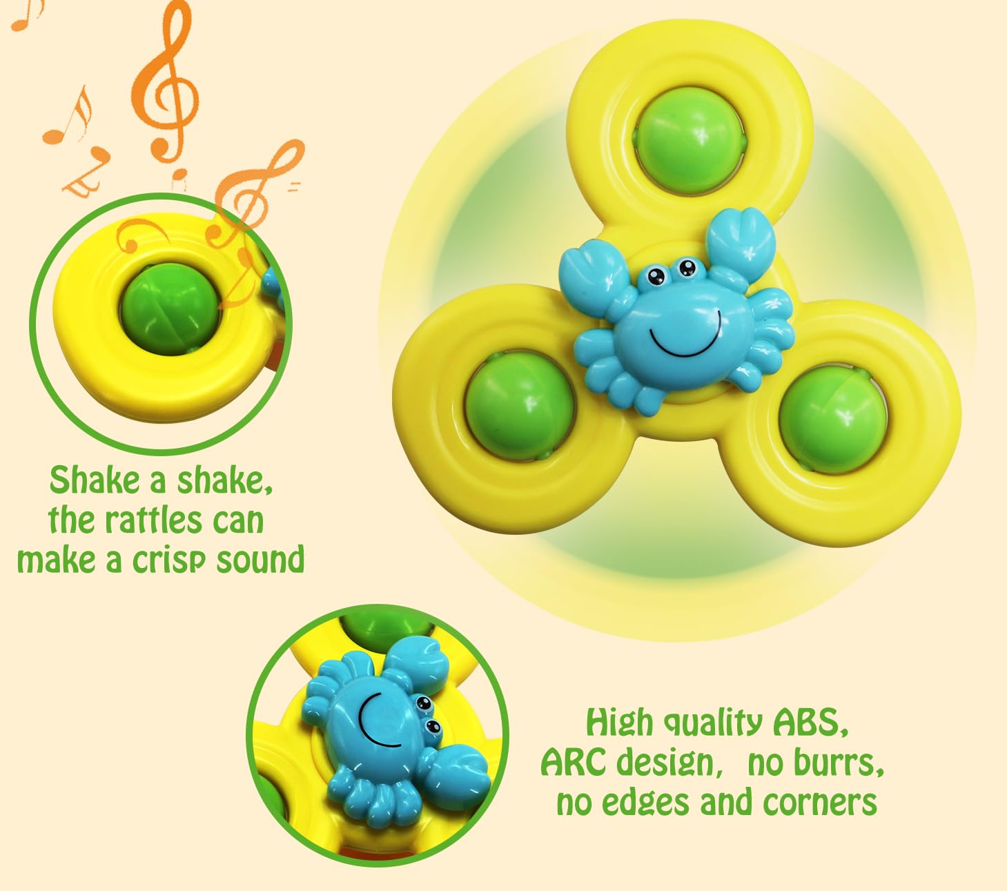3PCS Suction Cup Spinner Toys for Toddlers - Sensory Bath Toys for Kids Ages 3+ | Fun Ocean-Themed Spinning Tops for Boys & Girls | Perfect Birthday Gift for 3 Year Olds | Great for Bathtime Play & Stress Relief
