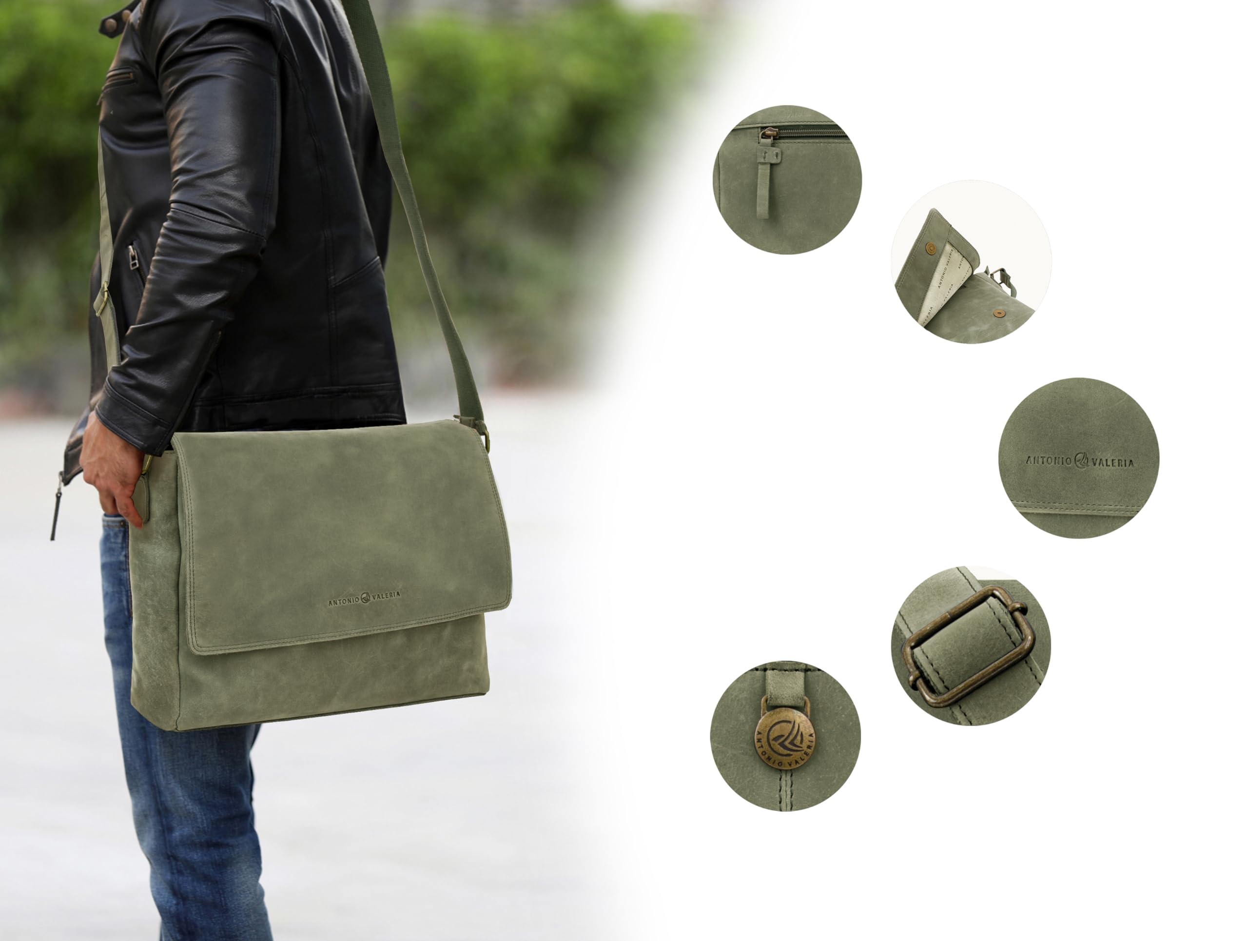 Premium Genuine Leather Messenger Bag for Men - Antonio Valeria Robert Business & Travel Laptop Bag - Stylish Work Briefcase for Office, Commuting & Daily Use