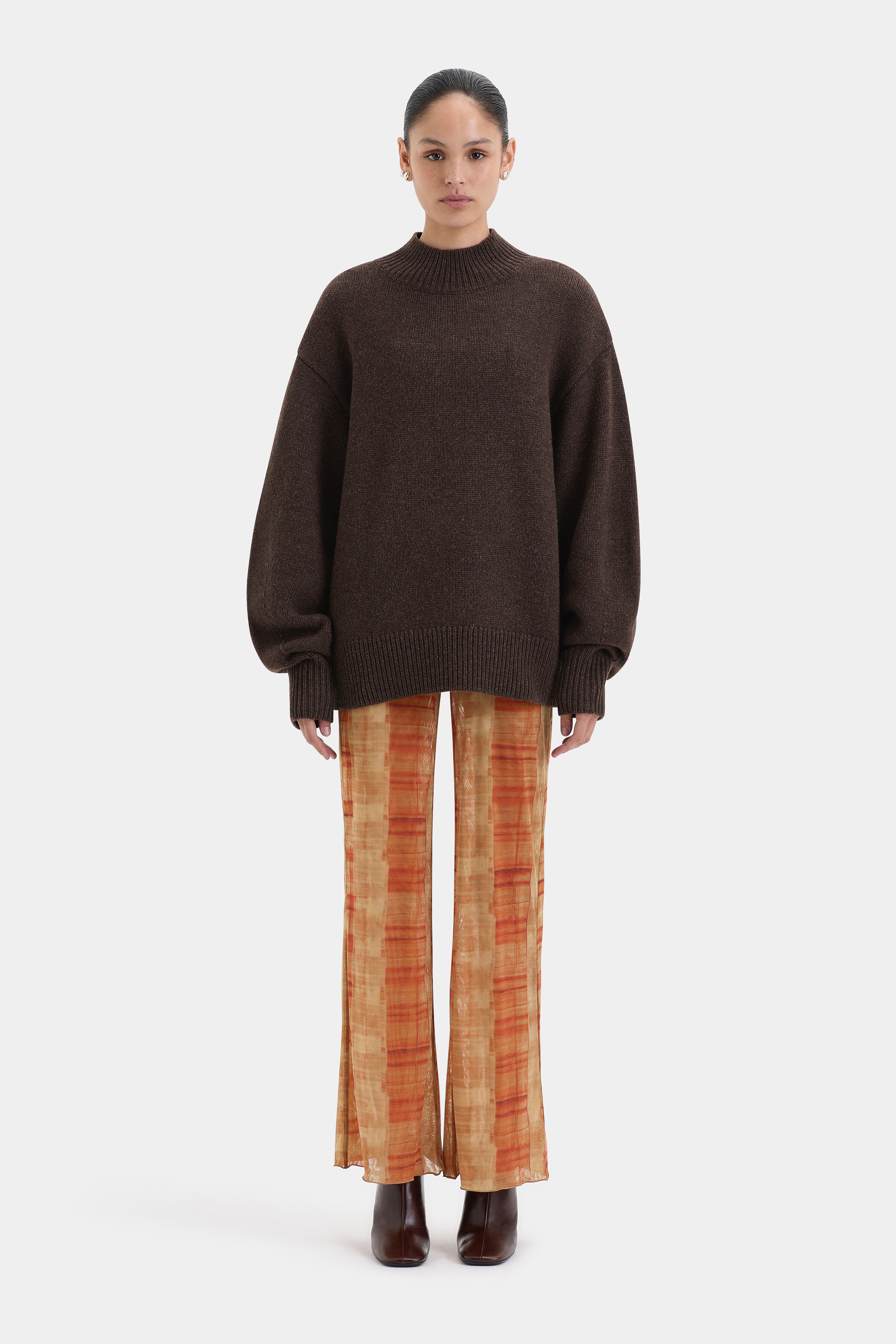 Ferrera Orange Check Pants - Stylish & Comfortable Women's Trousers for Casual Wear & Office Outfits