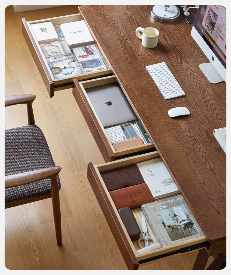 Premium Black Walnut & Oak Solid Wood Italian Modern Office Desk - Executive Home Office Furniture for Professionals & Remote Work