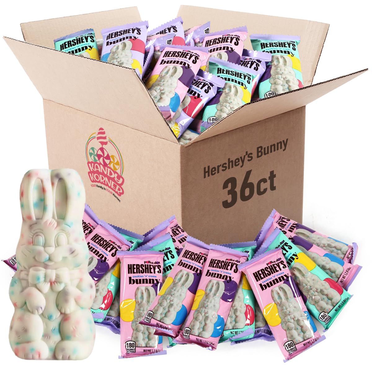 Hershey's Cookies 'n' Creme Polka Dot Bunny Easter Chocolate Candy - 36 Pack (1.2 Oz Each) - Perfect for Easter Baskets, Gifts, Party Favors & Holiday Treats - Delicious Milk Chocolate Bunny for Kids & Adults