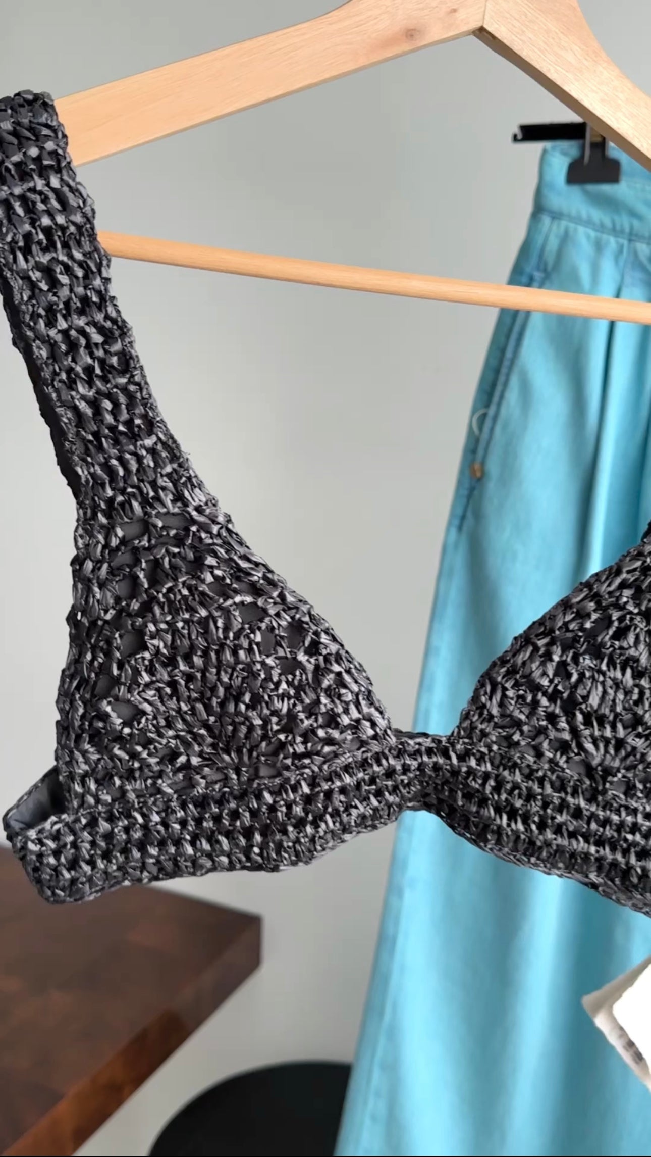Brunello Cucinelli Charcoal Grey Raffia Straw Crop Bra Top - Women's XS Summer Beachwear for Vacation & Boho Fashion