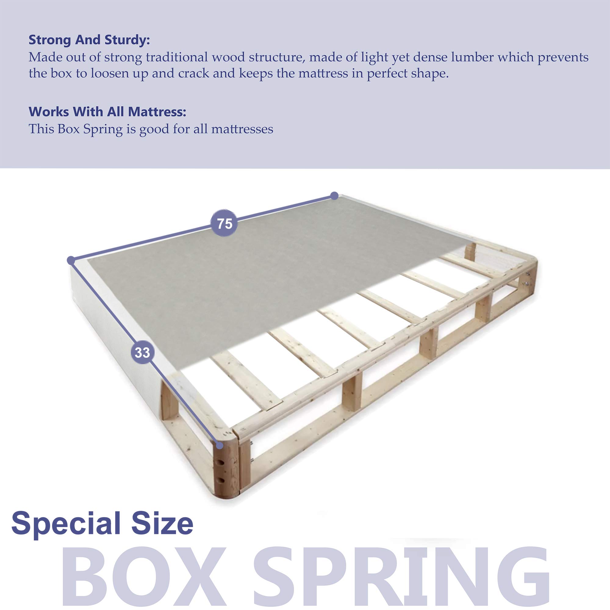 Fully Assembled Low Profile Wood Box Spring Foundation for Mattress Set - 75