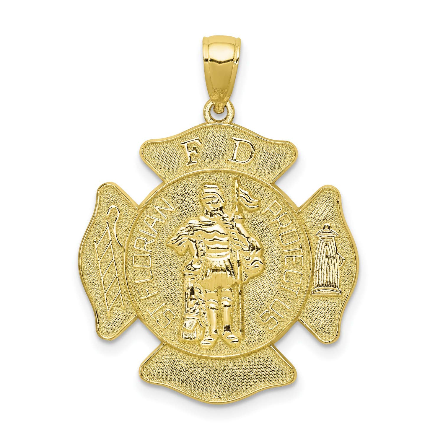 10K Yellow Gold Saint Florian Firefighter Badge Pendant - 26mm x 23mm - 