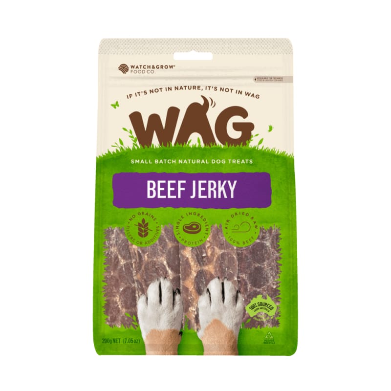 Premium WAG Beef Jerky Air-Dried Dog Treats - 7oz (200g) | High-Protein Natural Snacks for Training & Rewards | Grain-Free, Healthy Chews for Small & Large Dogs