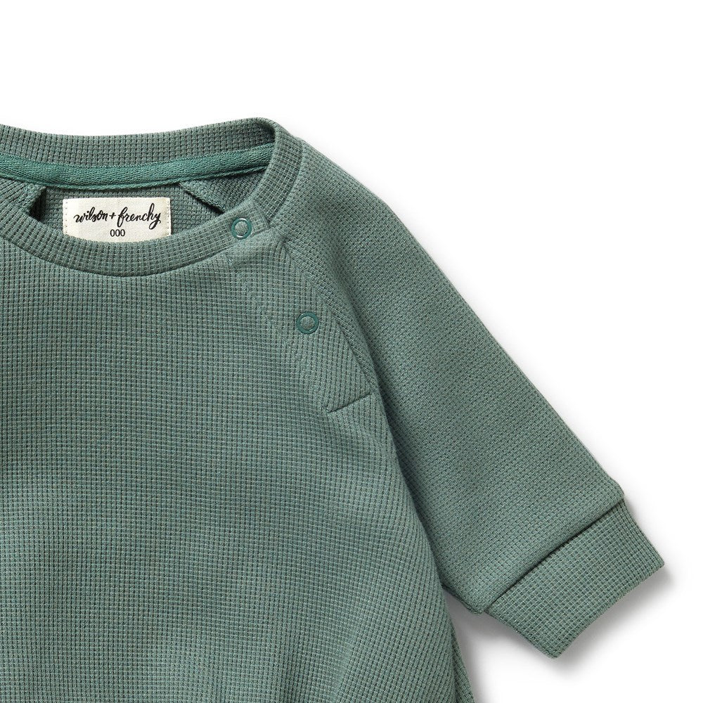 Organic Pine Green Waffle-Knit Baby Bodysuit - Soft Cotton Onesie for Newborns & Infants - Perfect for Playtime, Sleepwear & Photo Shoots