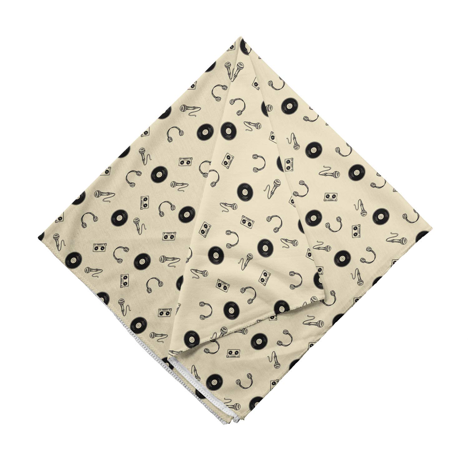 Ambesonne Music Bandana - Retro Records Headphones Design Unisex Head & Neck Scarf for Concerts, Festivals & Outdoor Activities