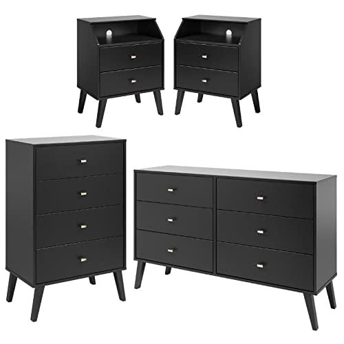 Home Square 4-Piece Bedroom Set with 2 Nightstands, Double Dresser & Chest - Modern Storage Solution for Master Bedroom or Guest Room Organization