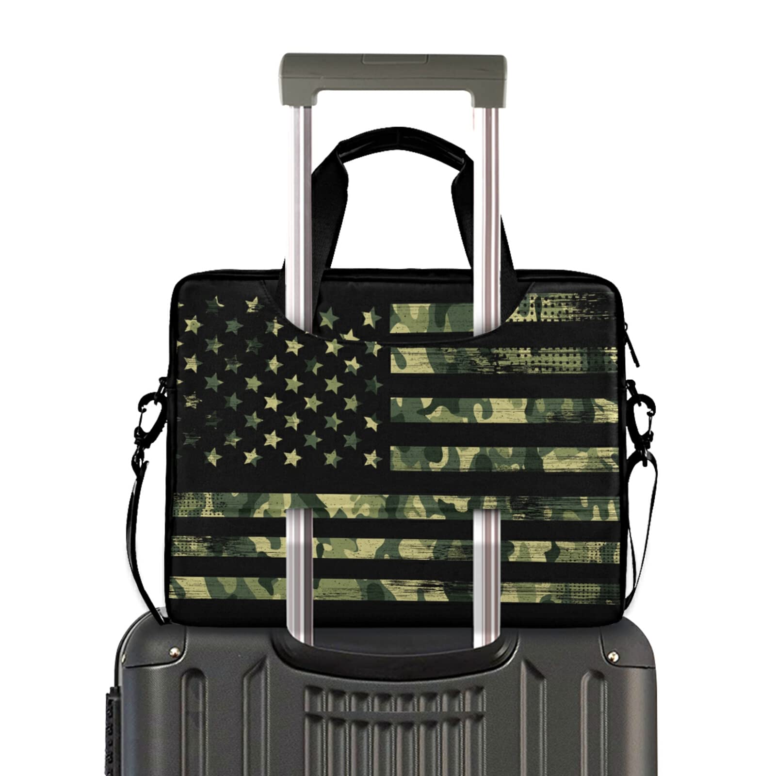 Camouflage Grunge American Flag Laptop Messenger Bag - 13, 14, 15.6 Inch Crossbody Briefcase with Shoulder Strap for Men & Women | Perfect for Work, Travel & School