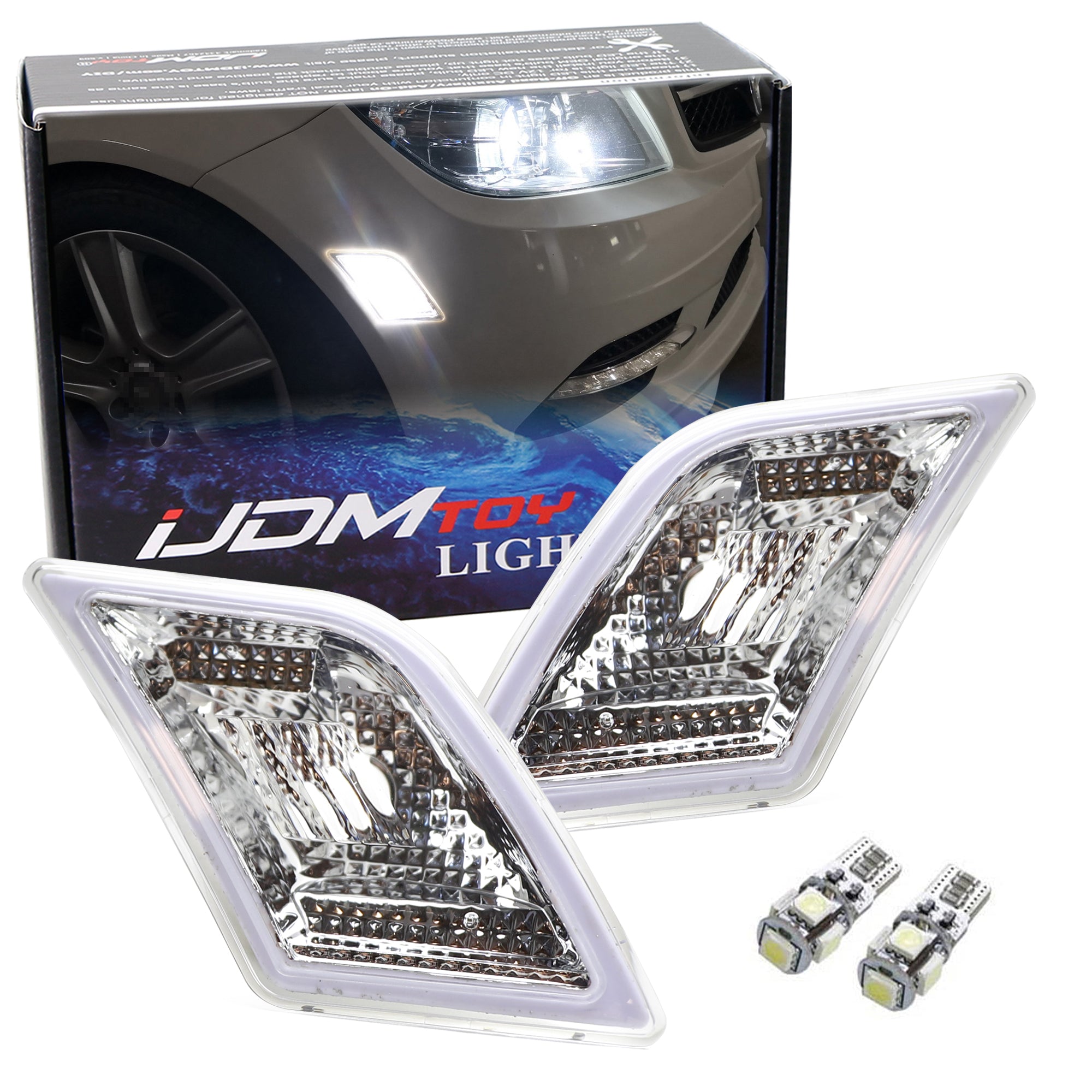 White LED Clear Lens Side Marker Lights for 2008-2011 Mercedes W204 C250 C300 C350 - Enhance Visibility & Style for Night Driving & Car Customization