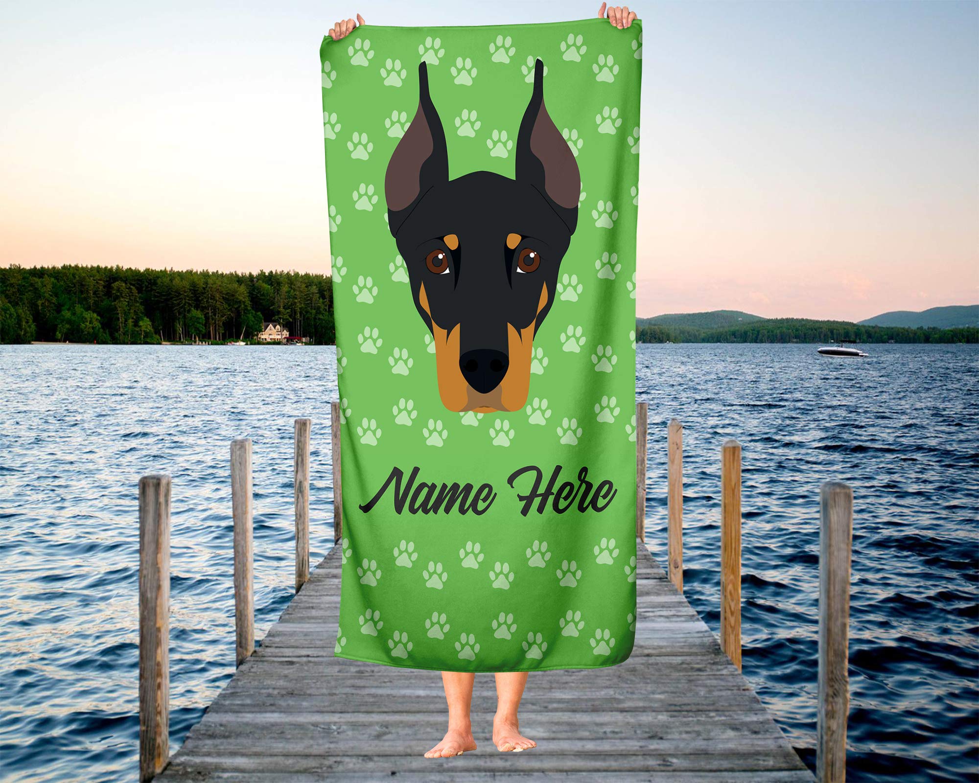 Custom Doberman Pinscher Beach & Bath Towels - Large & Medium Sizes - Personalized Dog Lover Towels for Adults & Kids - Perfect for Travel, Pool, Gym & Home Use