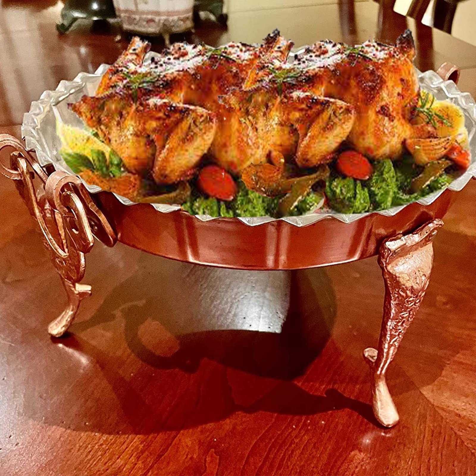 100% Pure Copper Platter – Anti-Tarnish Round Copper Dinner Tray for Cake, Dessert, Appetizers – Traditional Kitchen Serving Dish for Fruits, Cheese & Party Snacks – Elegant Home Dining & Entertaining