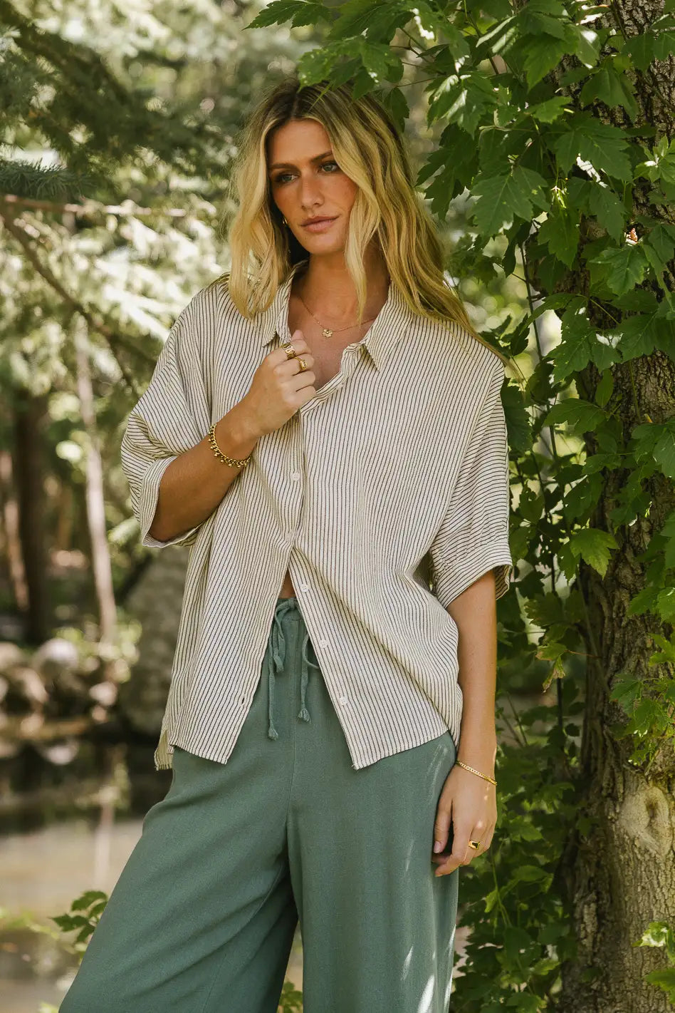 Malia Striped Button Up Shirt for Women - Casual & Office Wear - FINAL SALE - Perfect for Work, Dates, and Everyday Outfits