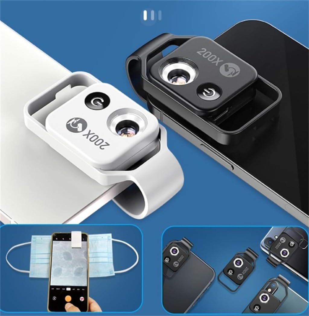 200X Nanozoom Phone Microscope Lens with CPL & LED Light - Universal Clip Attachment for iPhone Android - Perfect for Coin Collecting, Jewelry Inspection & Science Education (Black)
