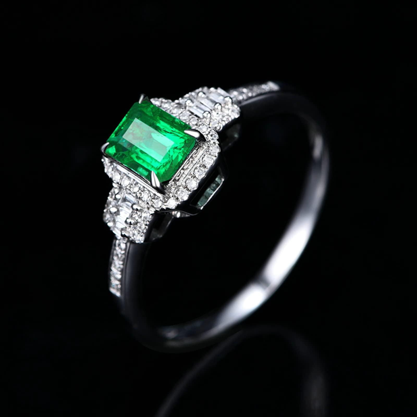18K White Gold & Sterling Silver Women's Rings - Created Emerald Moissanite/Zirconia Wedding Band Set | Elegant Jewelry for Engagement, Anniversary & Special Occasions | Perfect Gift for Her