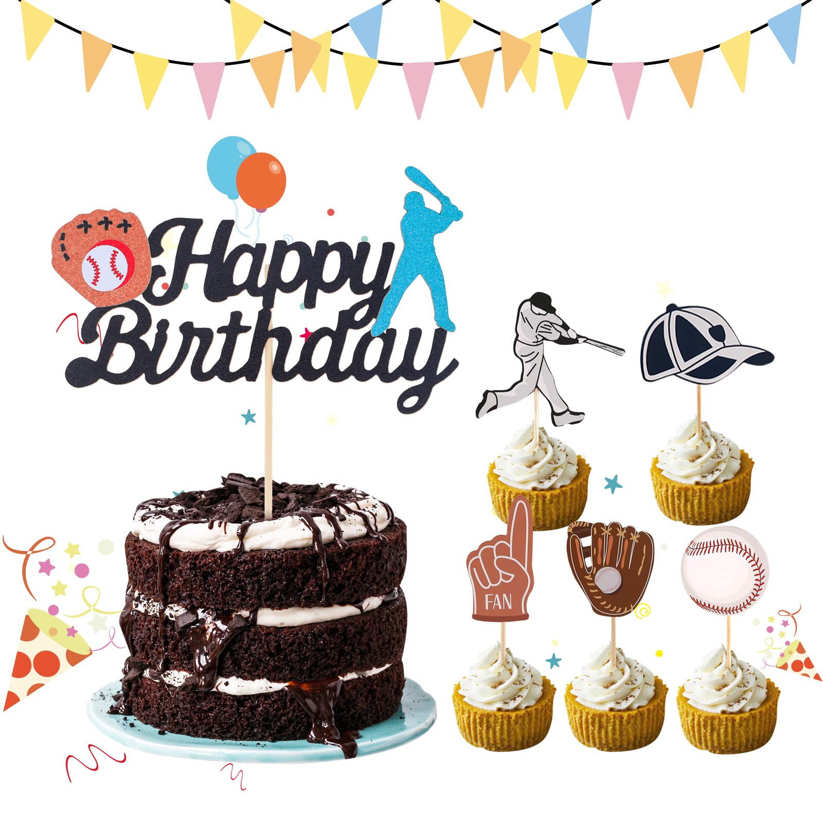 Baseball Birthday Party Cake Topper Set - 21Pcs Sports Theme Cupcake Toppers for Boys & Girls, Baseball Player Cake Decorations - Perfect for Rookie of the Year Parties, Baby Showers & Sports-Themed Celebrations